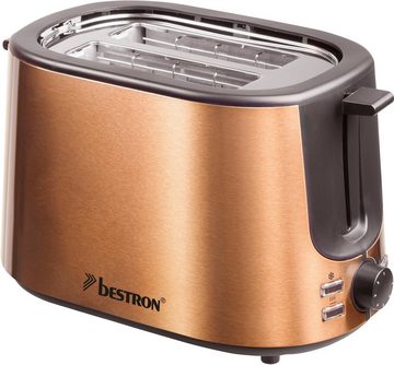 bestron Toaster ATS1000CO, 2 kurze Schlitze, für 2 Scheiben, 1000 W, Krümelschublade und Brötchen-Röstaufsatz, Edelstahl in Kupfer-Optik