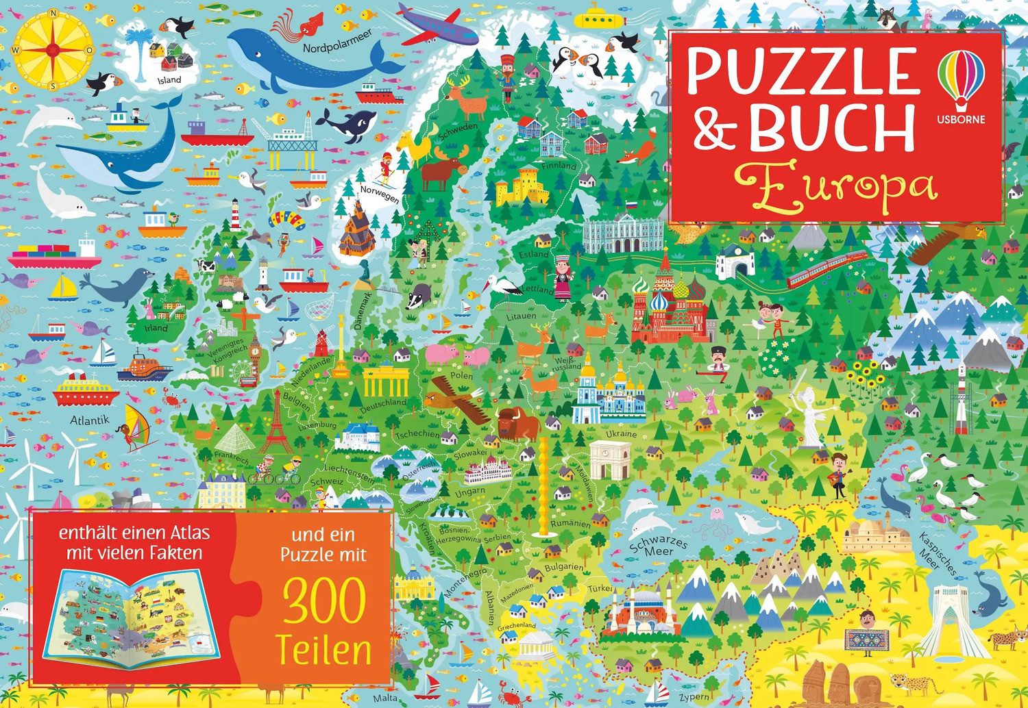 Usborne Verlag Puzzle Puzzle & Buch: Europa, 300 Puzzleteile günstig online kaufen