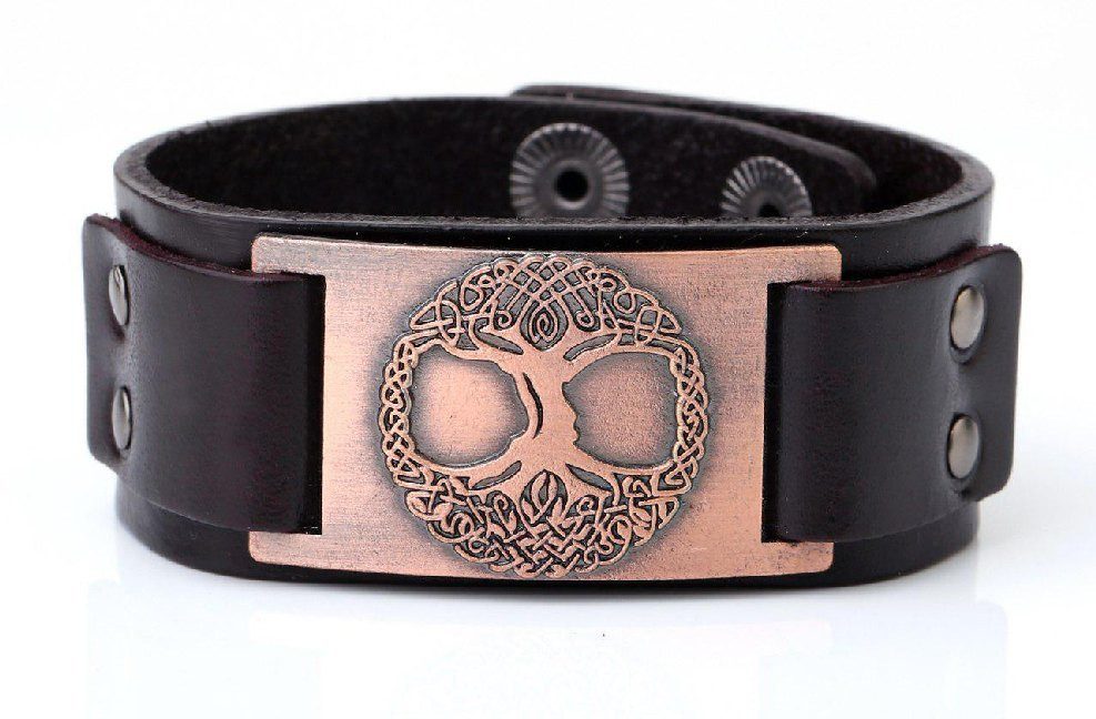 Armband Armband "Baum des Lebens" Leder, braun, Metalllegierung, bronzefarben