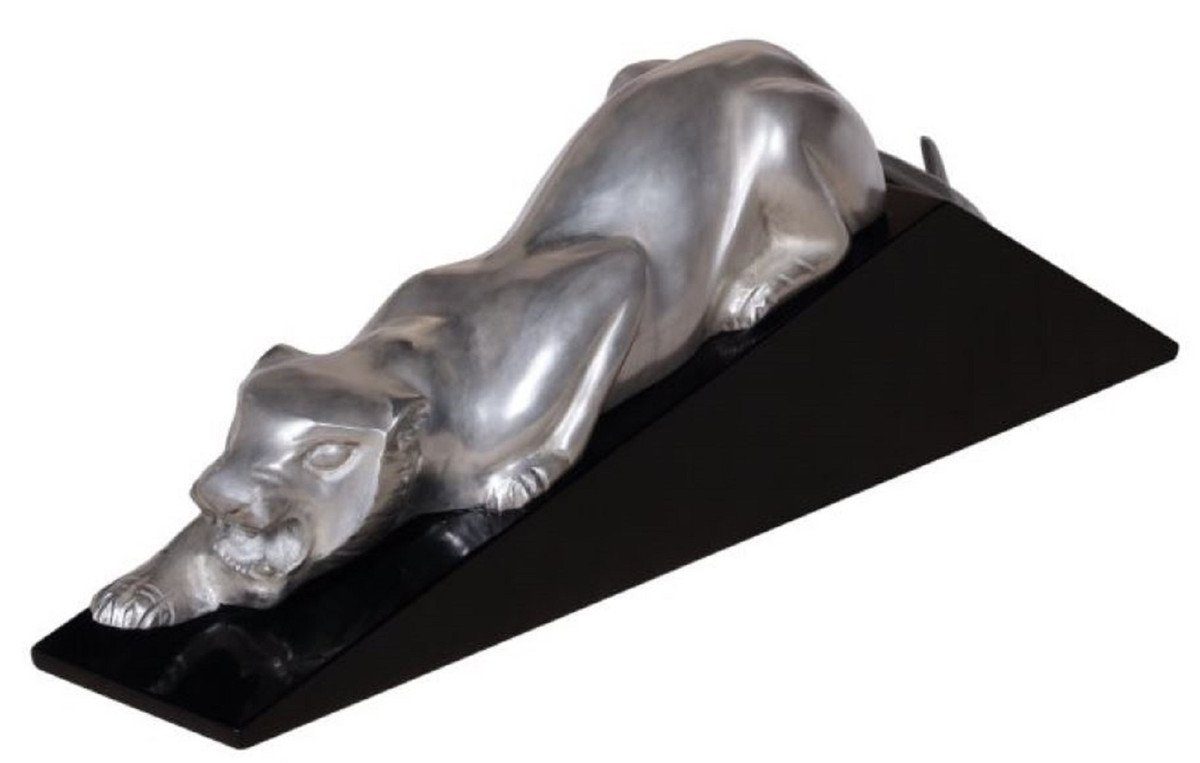 cm Puma Luxus x mit Skulptur / H. Casa Padrino Padrino 60 - Deko Figur Dekofigur 11 Casa Silber x Messing Elegante Holzsockel Dekofigur 20 Schwarz -