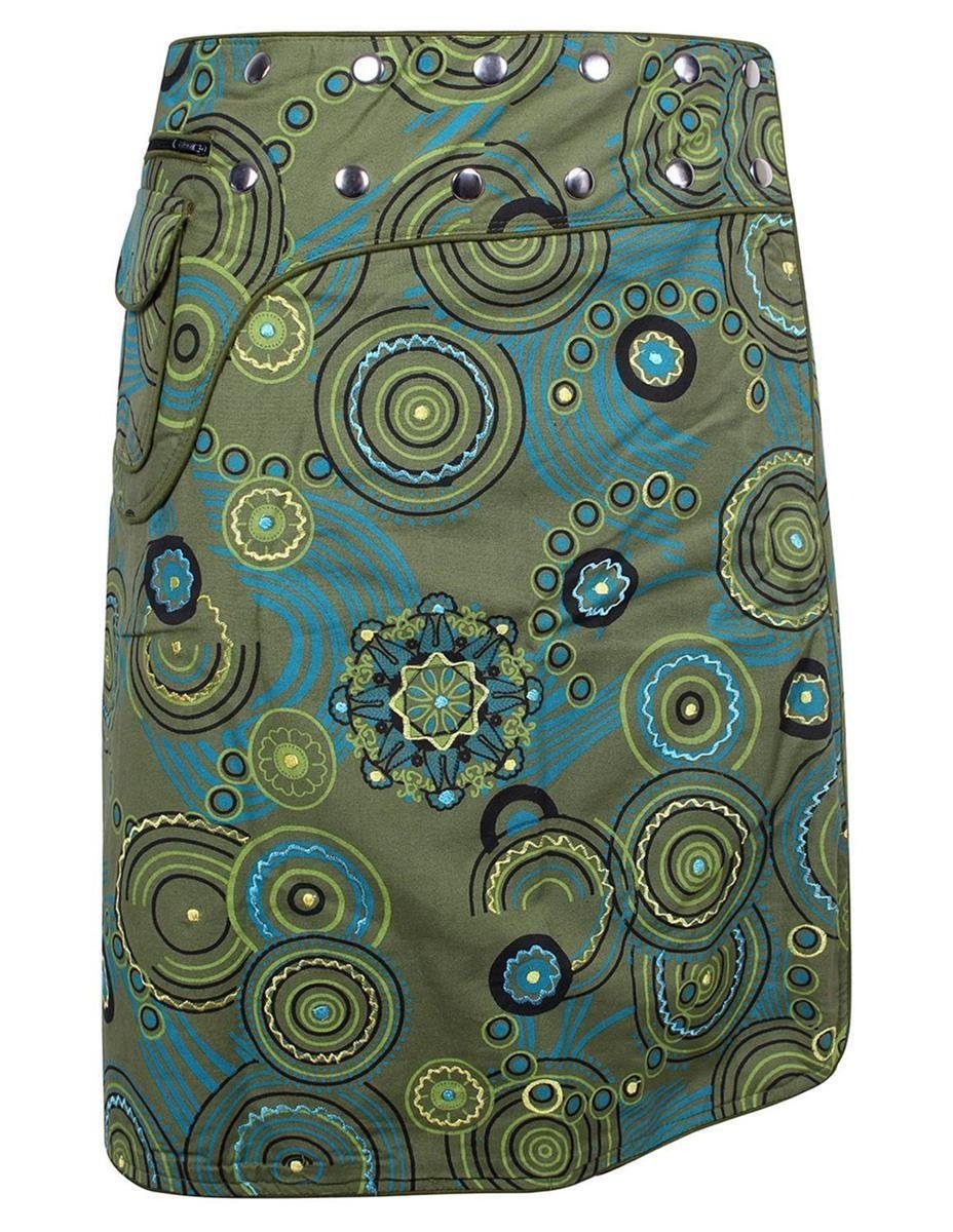 Vishes Wickelrock Rock z. Wickeln Druckknöpfe Blumen Kreise Bestickt Cacheur, Elfen, Goa, Hippie Style