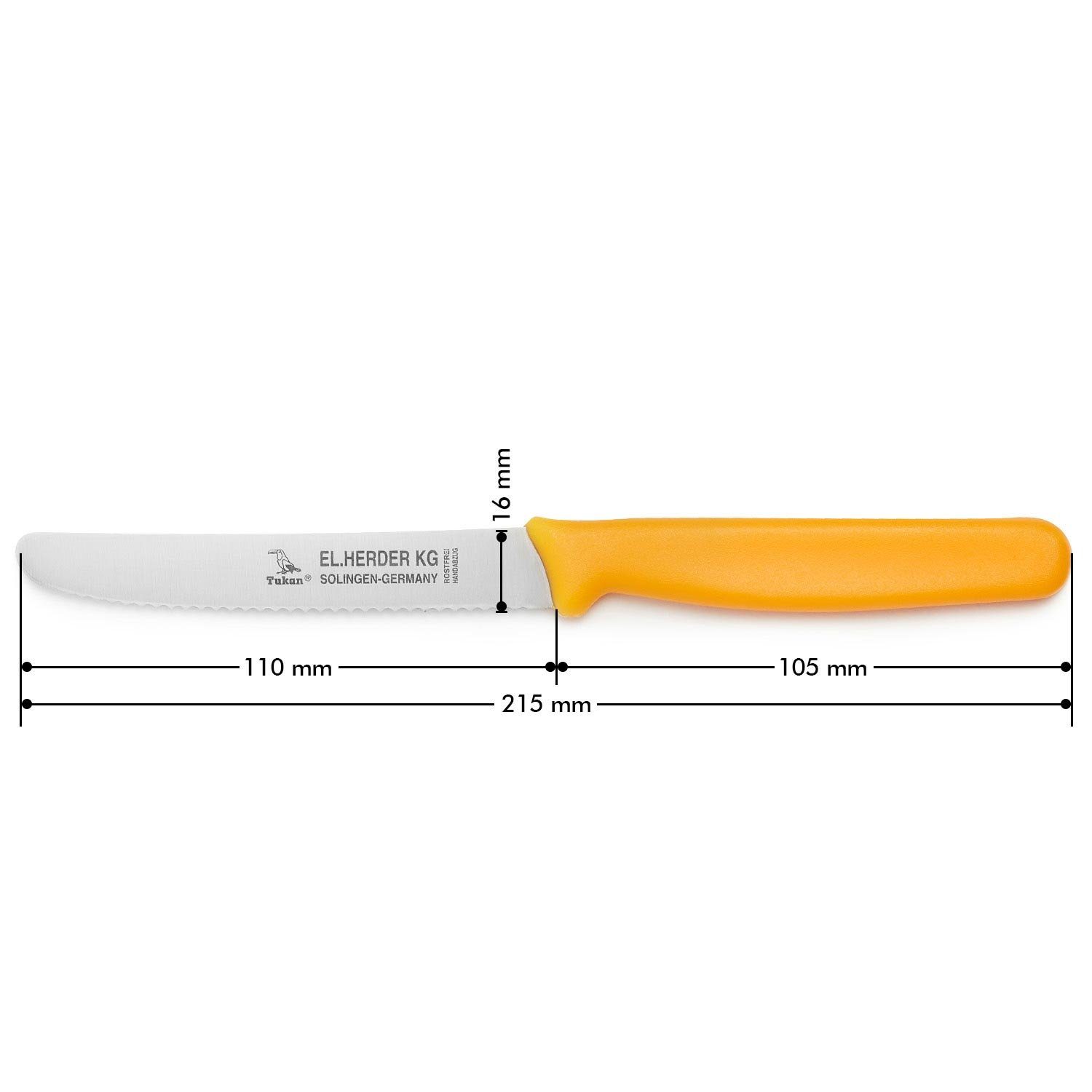 Landshop24 Brötchenmesser Brotmesser Tomatenmesser Tafelmesser 4er Set gelb, Edelstahl (Spezialstahl 1.4116) konisch geschliffen