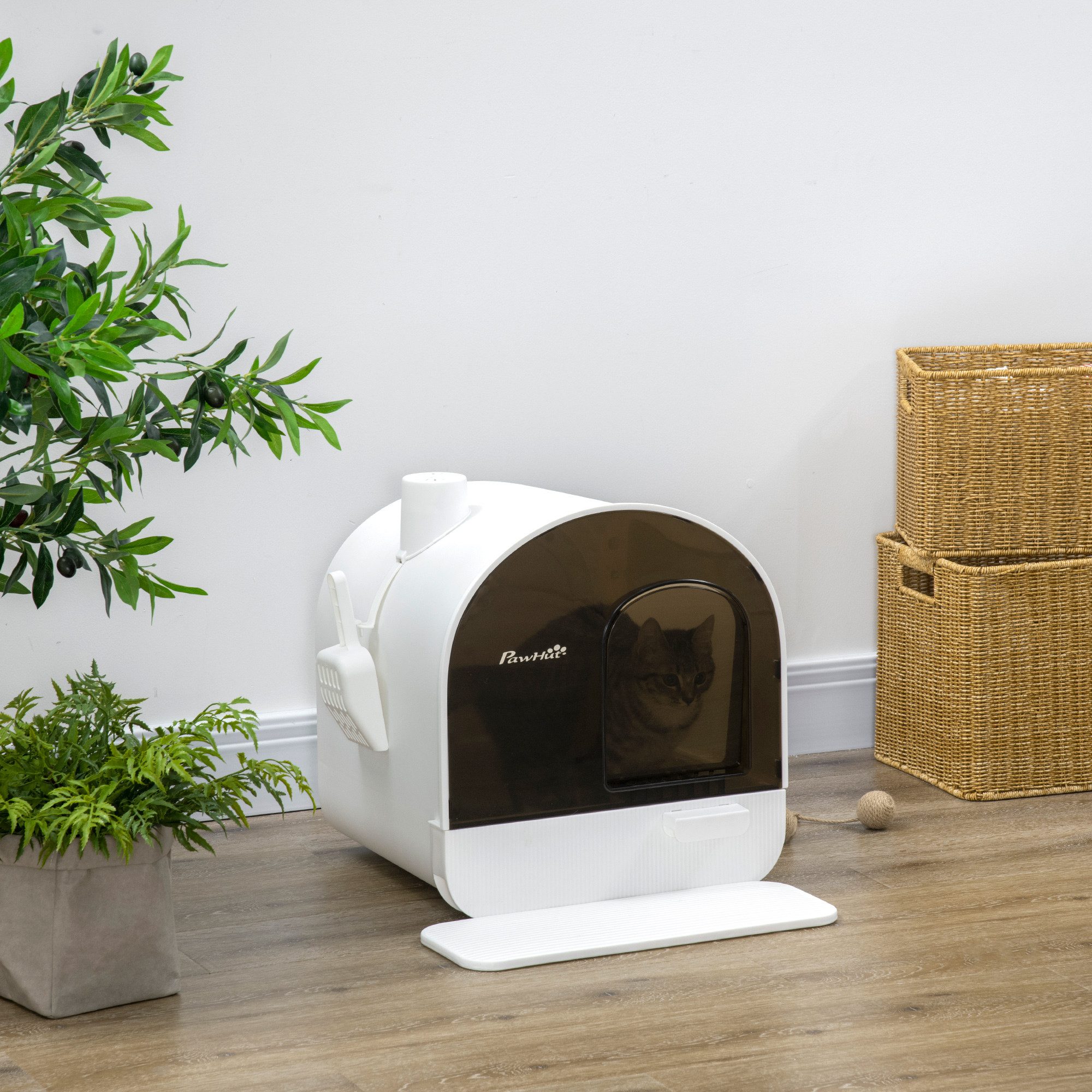 FELIXLEO Katzentoilette Katzentoilette mit Haube für Katzen bis 5kg mit Matte Weiß 43x44x47cm
