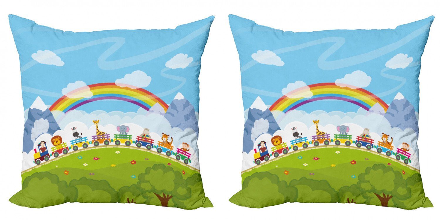 Kissenbezüge Modern Accent Doppelseitiger Digitaldruck, Abakuhaus (2 Stück), Kindergarten Cartoon-Bahnzug