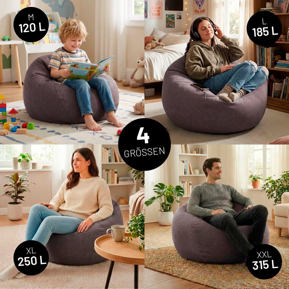 Lumaland Sitzsack LUMALAND Comfort Line Sitzsack M, 120 L - bequemer Indoor Sofa Sessel, Pouf separat erhältlich - Bean Bag mit Füllung - XXL Lounge Sitzkissen – Bild 4 von 5