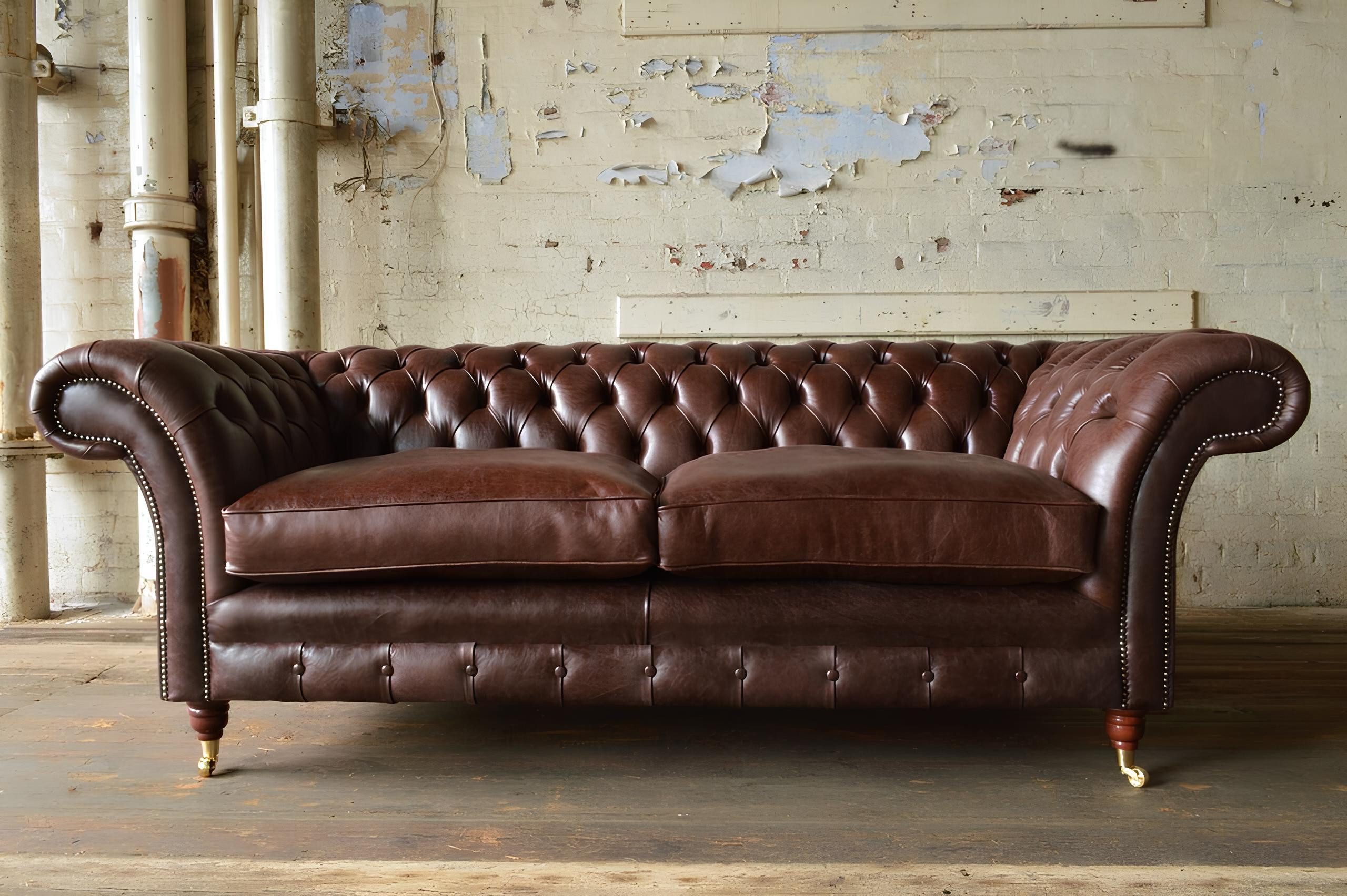 Sofa Sofa-Set im Chesterfield-Design, 3-Sitzer aus braunem Leder