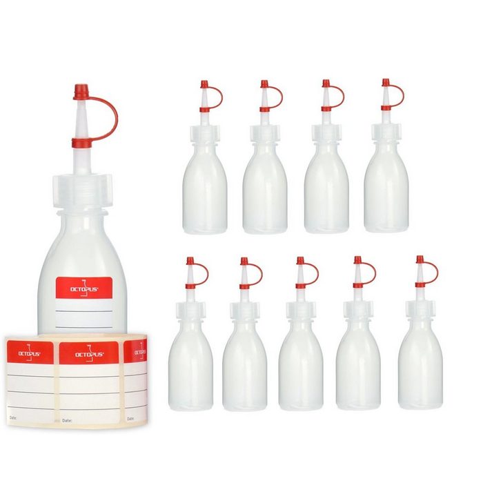 OCTOPUS Kanister 10 Plastikflaschen 50ml aus LDPE natur G18 Tropfverschluss rotes (10 St)
