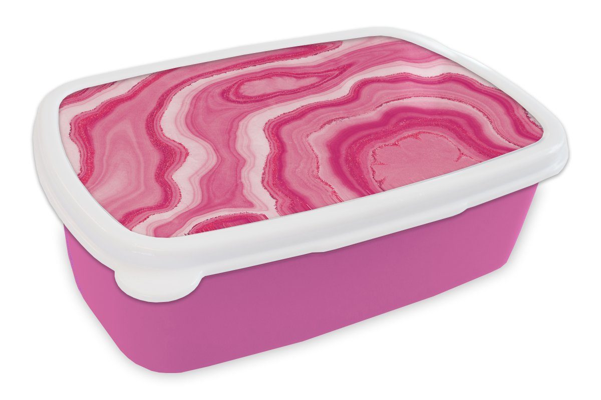 MuchoWow Lunchbox Rosa - Geode - Achatstein - Edelsteine, Kunststoff, (2-tlg), Brotbox für Erwachsene, Brotdose Kinder, Snackbox, Mädchen, Kunststoff