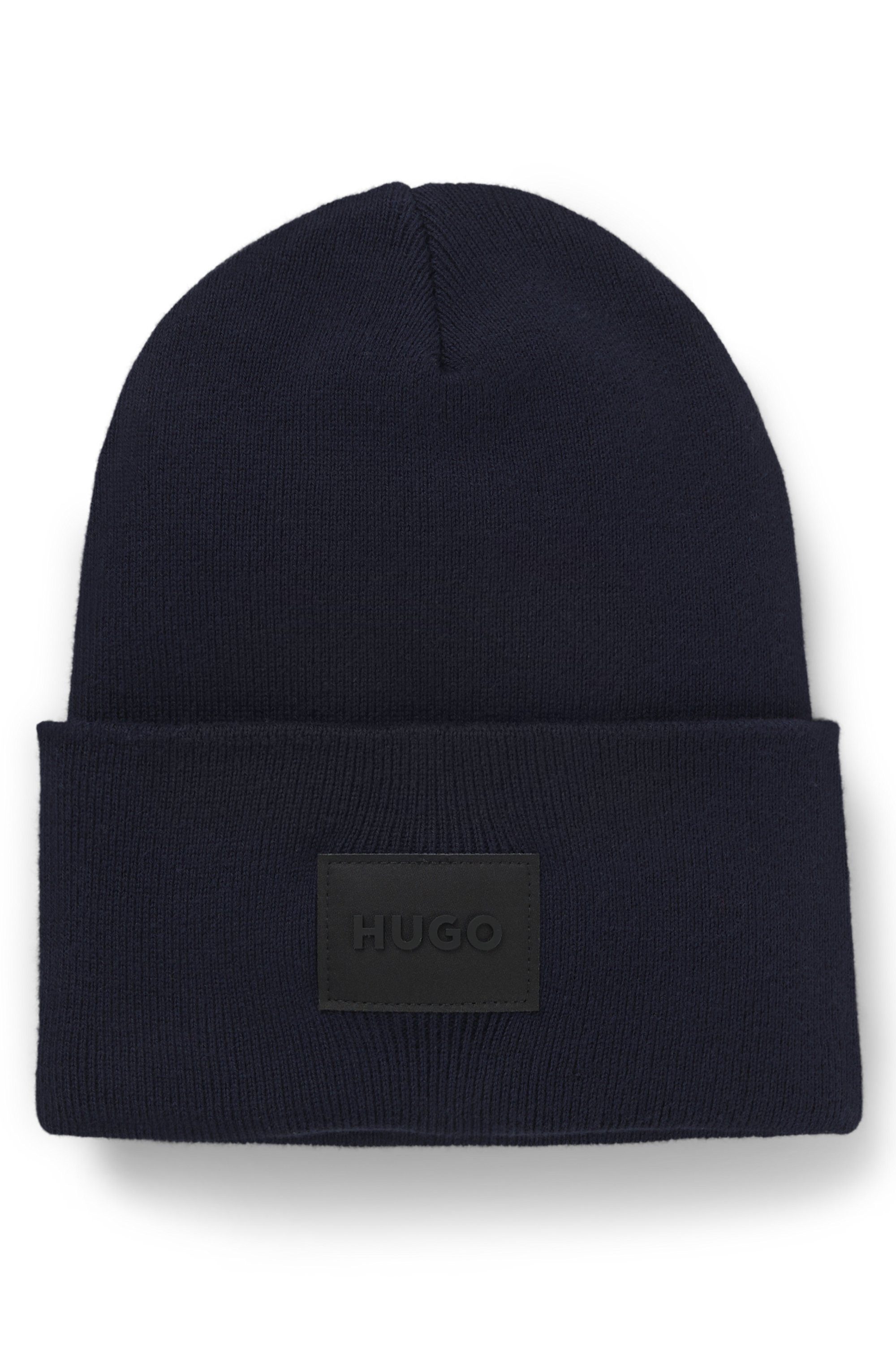 HUGO Strickmütze Xevon mit Label-Aufnäher, unisex