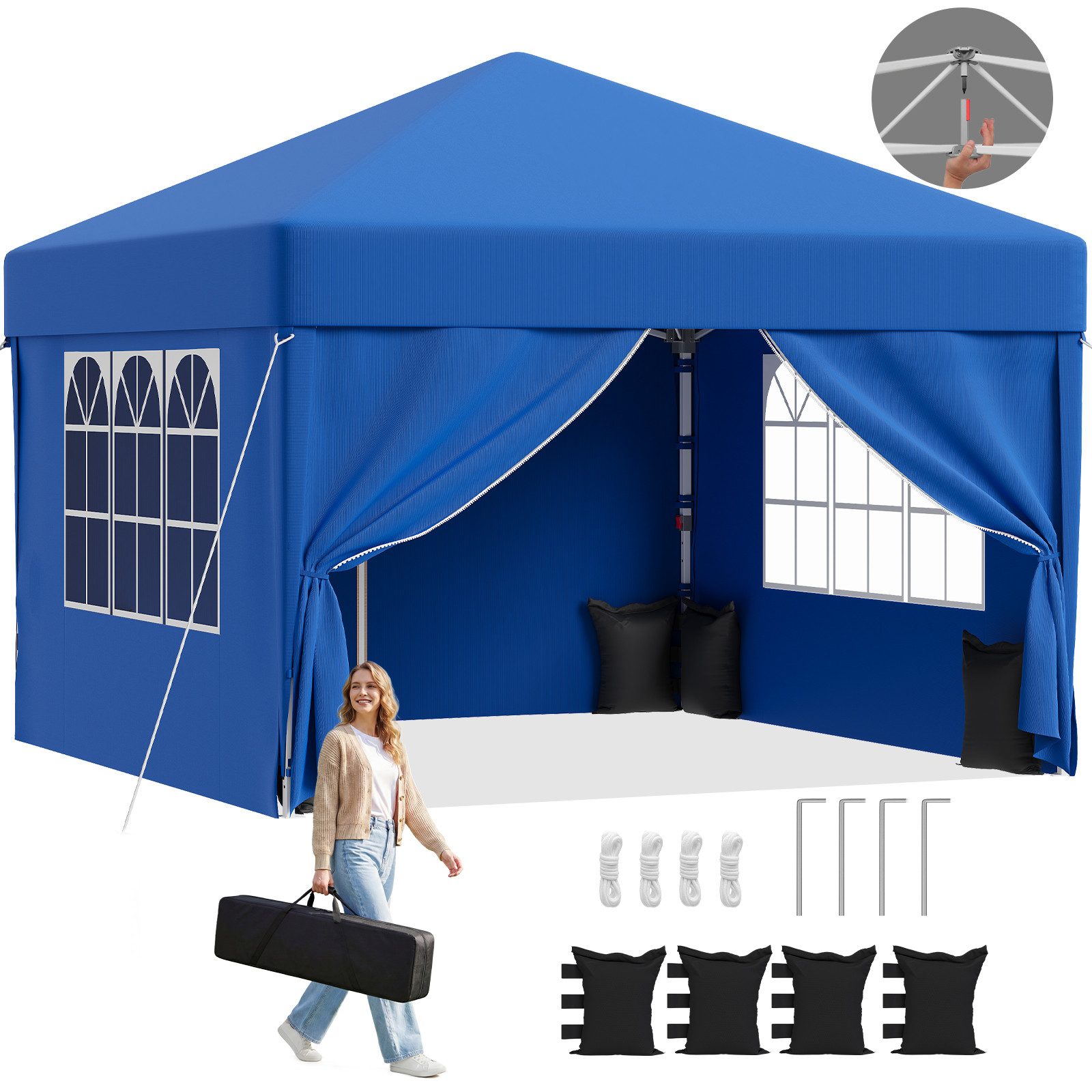 HOMALL Faltpavillon 3x3/3x6 m Gartenpavillon Höhenverstellbarer Pop Up Pavillon, mit 4 Seitenteilen, (Windfester Pavillon mit Seitenteilen und Tragetasche, für  – Bild 4 von 5