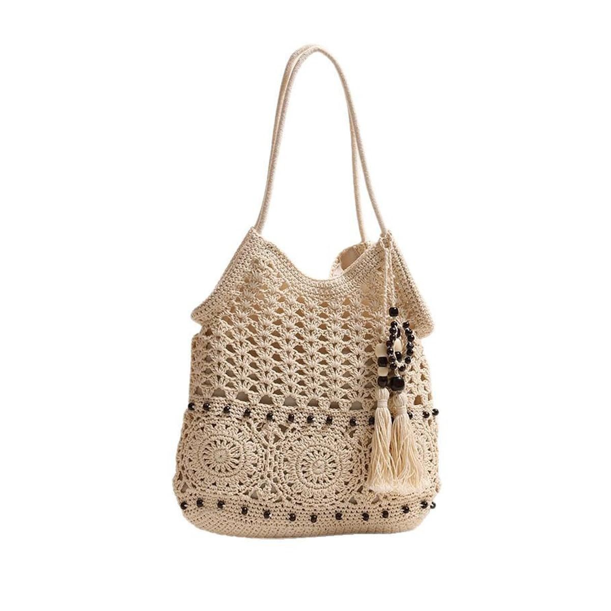 MOPUEA Strandtasche Women's Straw Bag Strandtasche, Bohemian Straw Umhängetasche (1-tlg., Umhängetasche, Strandhandtaschen), Strandtasche, handgefertigt, gewebt, modisch, geflochten