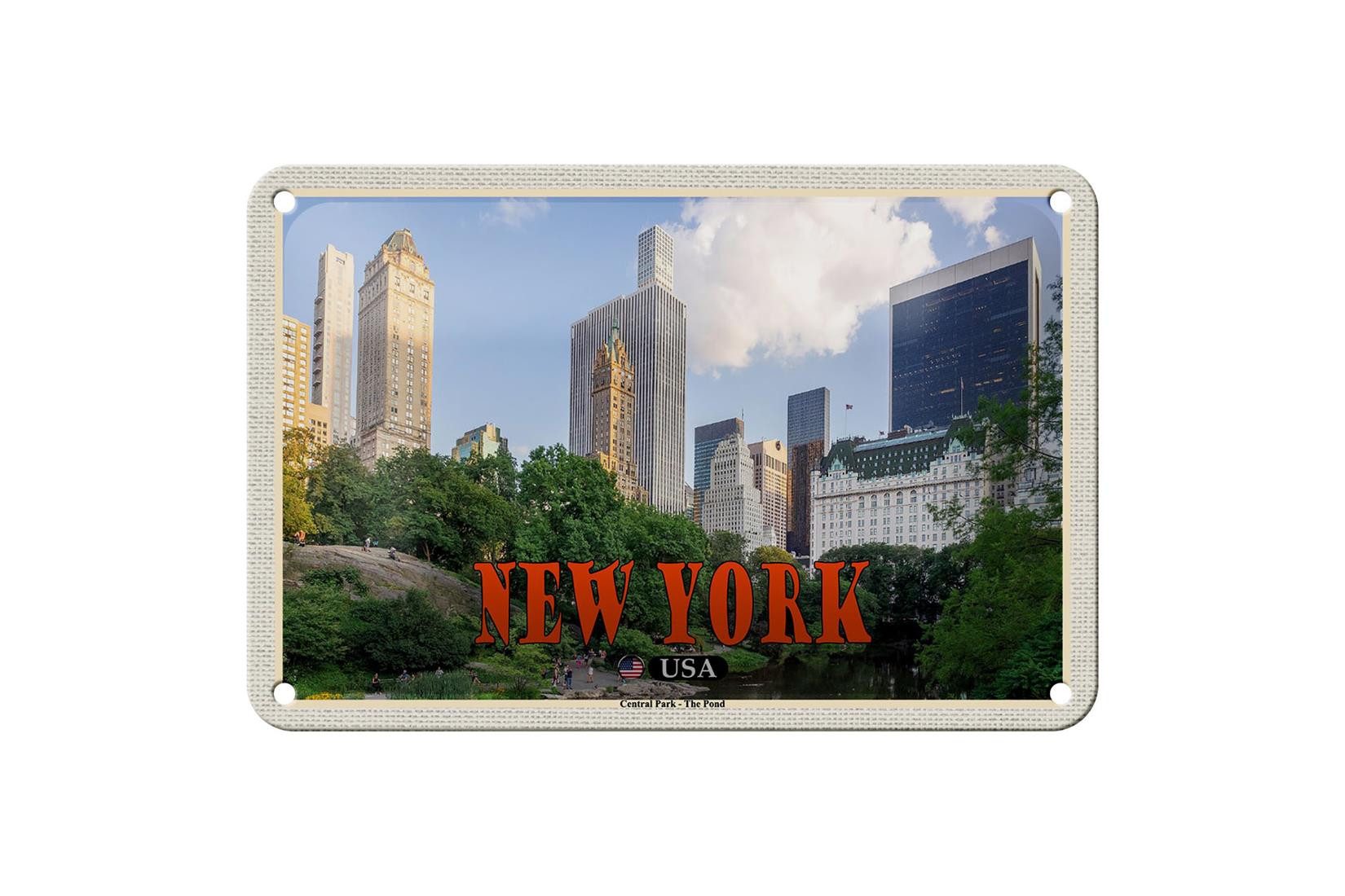 Metallschild Reise 18x12cm New York USA Central Park - The Pond See