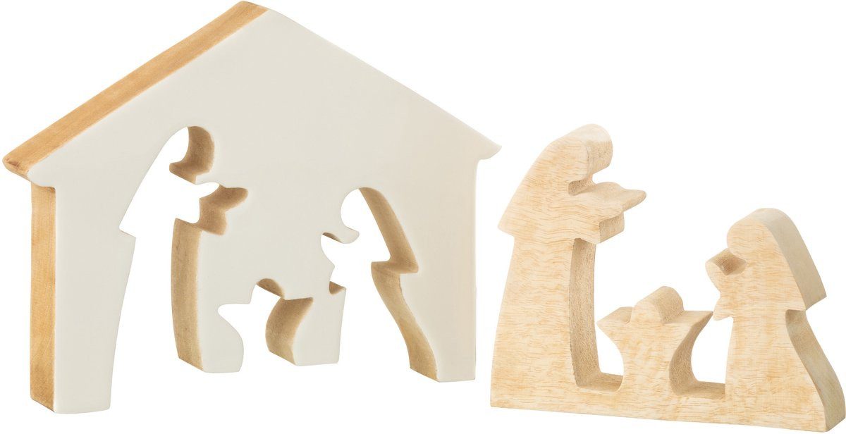 J-line Krippe Kerststal Haus - Holz - weiß/natur - groß (1-tlg), aus Holz, Maße (H/B/T) 22 x 4 x 17,5 cm, für Innen