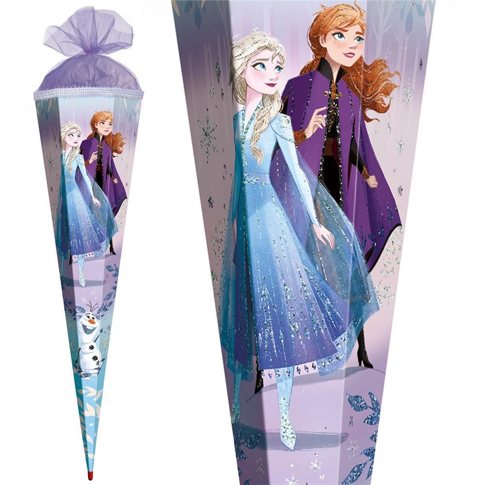 Roth Schultüte Disney Frozen, 85 cm mit Glitter, eckig, Tüllverschluss, Roth-Spitze, Glitzerborte – Bild 3 von 5