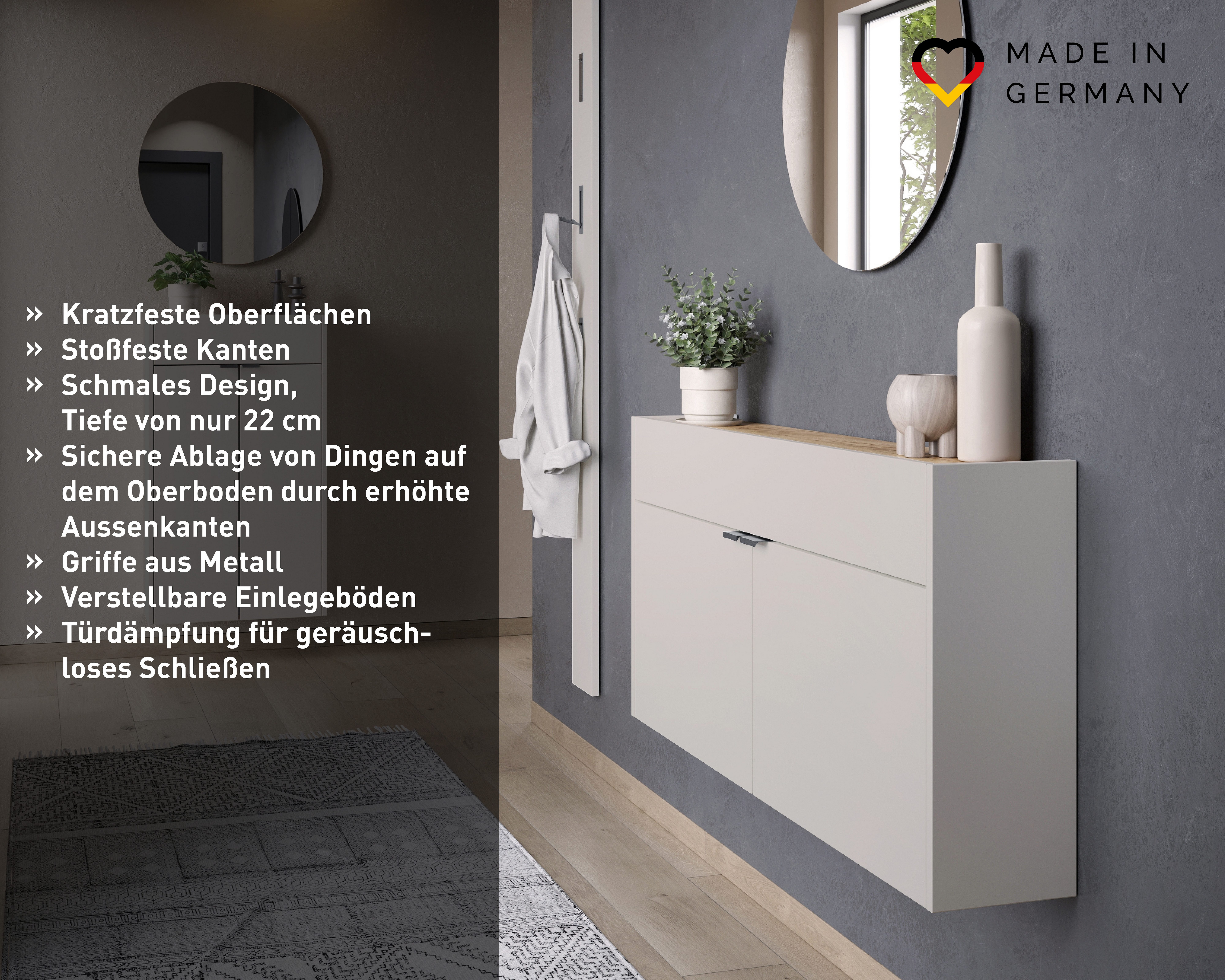 GERMANIA Garderoben-Set Ameca, (Set, 2-St), Garderoben-Set bestehend aus Schuhschrank, Spiegel & Garderobenpaneel