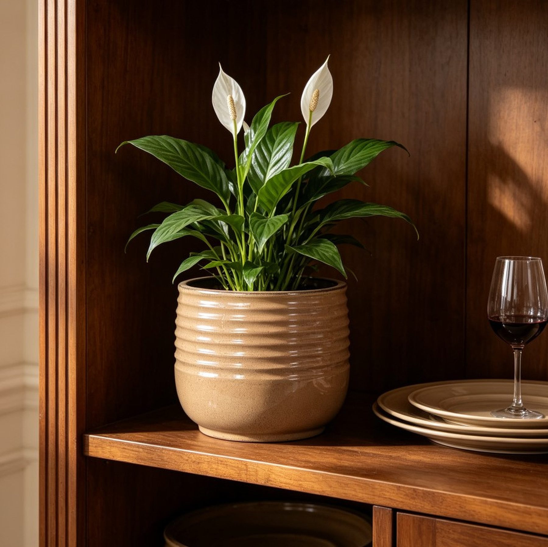 Odikalo Blumentopf Handgefertigter Keramik Pflanztopf-Set mit Ablauflöchern (36/26/20 cm) Glänzend mit horizontaler Wellenrillen-Struktur atmungsaktiv frostsicher für Garten & Balkon)