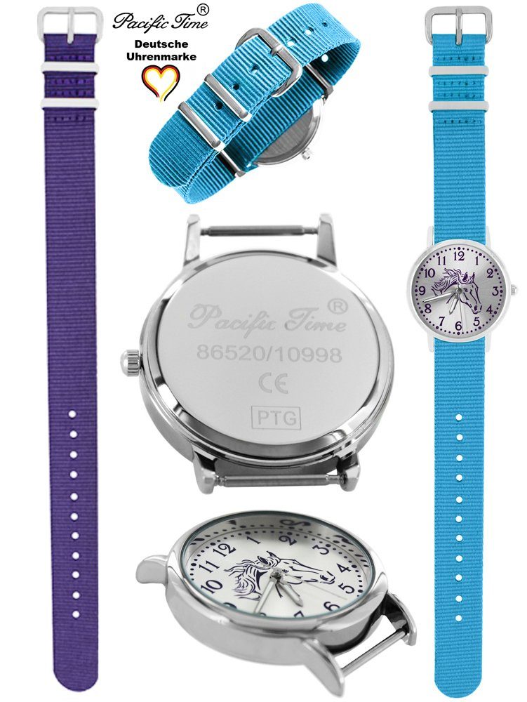 Pacific Time und - Wechselarmband, hellblau Mix Kinder Gratis violett Set Design Armbanduhr und Match Versand violett Quarzuhr Pferd