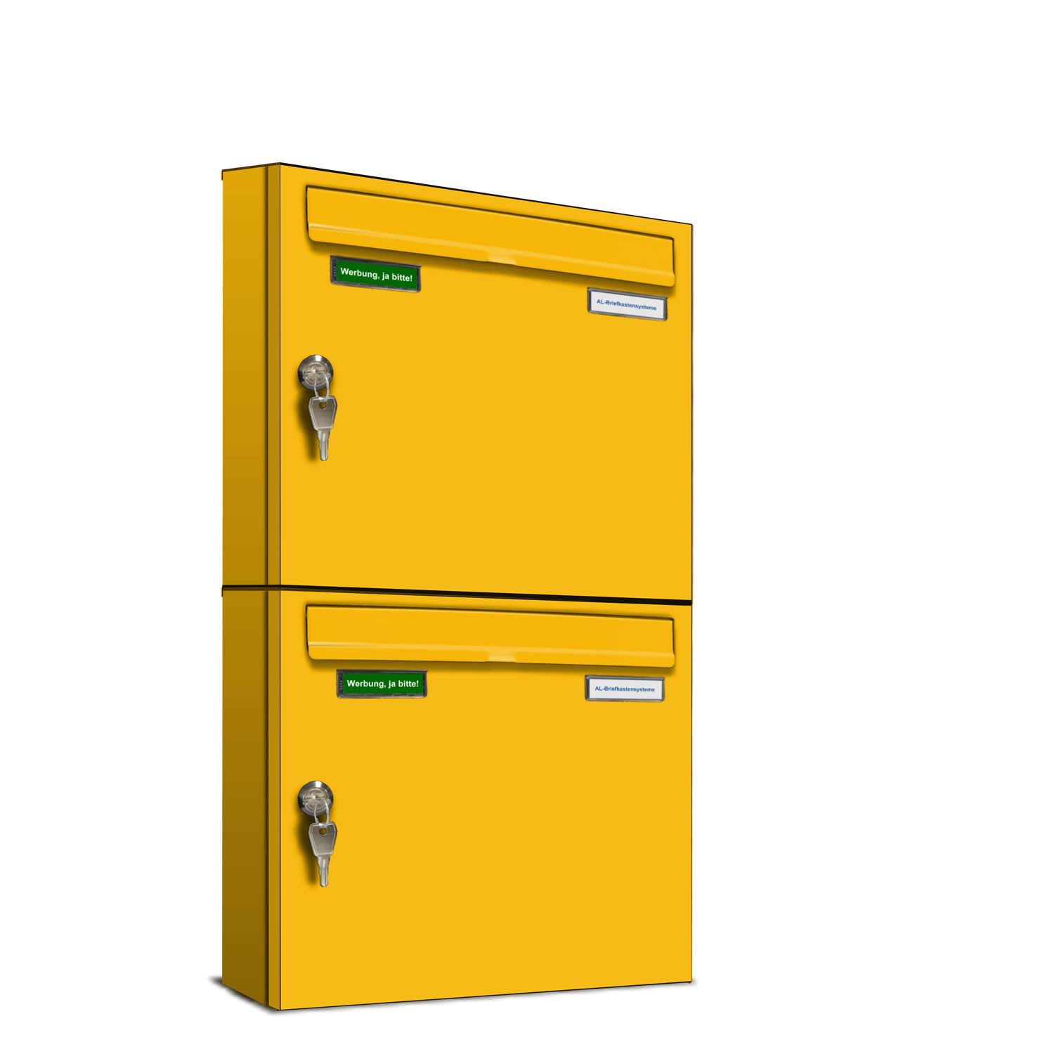 AL Briefkastensysteme Wandbriefkasten 2 Fach Basic Briefkasten A4 in RAL Farbe Signal Gelb wetterfest