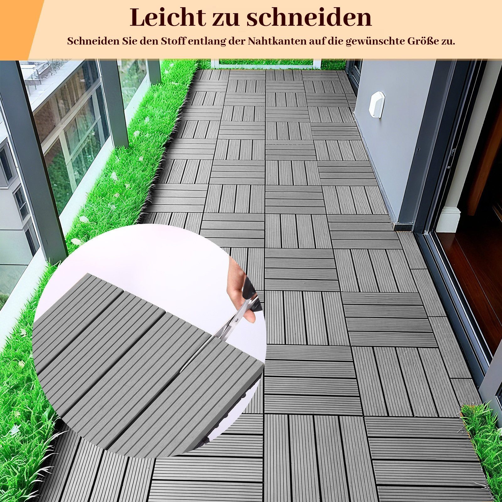 BlingBin Klickfliesen Terrassenfliesen 11 Stück 0,99 Balkonfliesen mit Klicksystem, 11 Stück, 11 St., 30B x 30T x 2H cm, Klickfliesen mit Drainagefunktion Bodenbelag Fliese für Terrasse