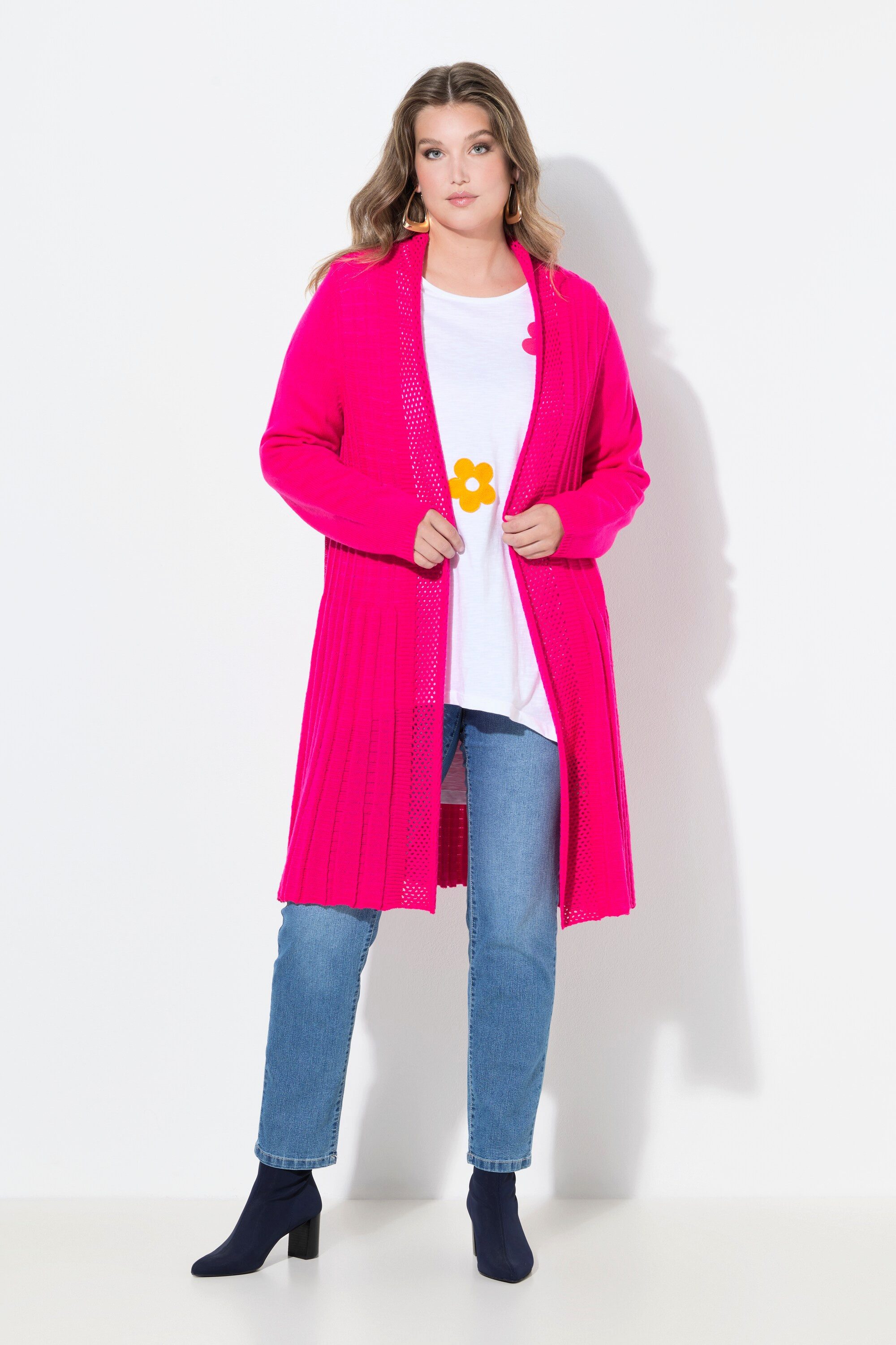 MIAMODA Strickjacke Strickjacke längere A-Linie Strukturmix Wellensaum günstig online kaufen