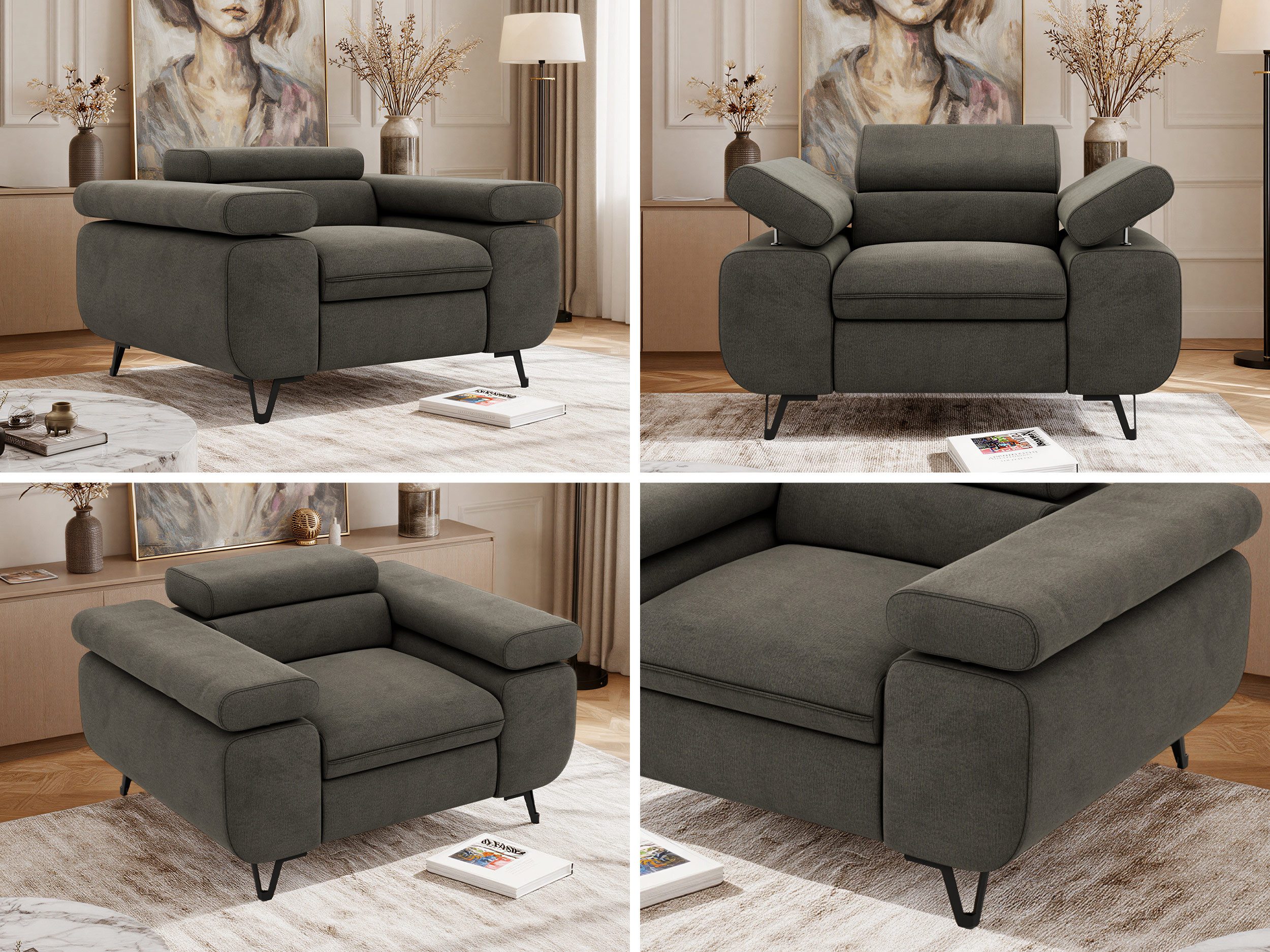 MKS MÖBEL Sofa PETER, Set, Einzelsessel mit verstellbaren Armlehnen, 1-Sitzer Sofa, Polstersessel