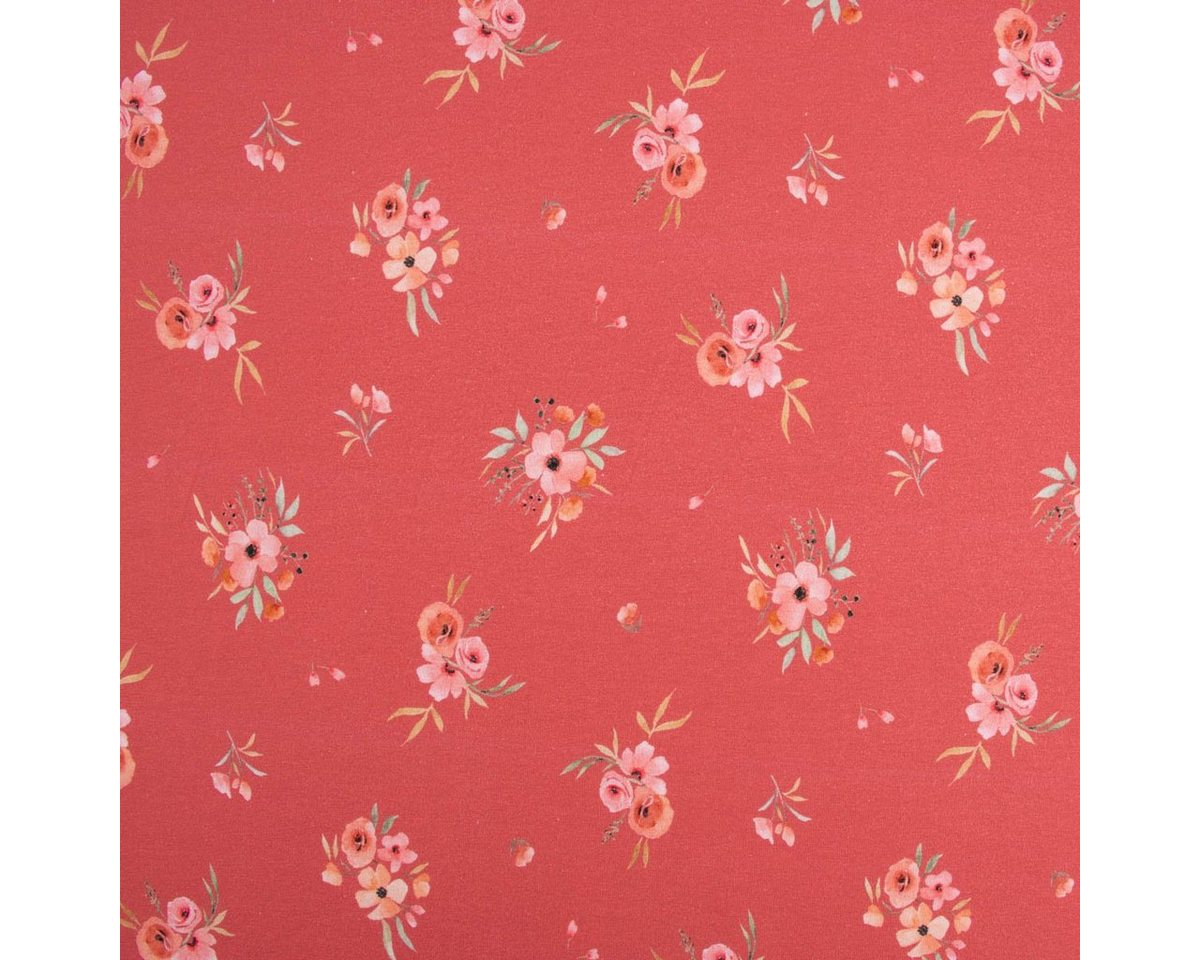 Thumbnail - SCHÖNER LEBEN. Stoff Baumwolljersey Digitaldruck Aquarell Blumen Gräser rosa grün 1,4m, allergikergeeignet