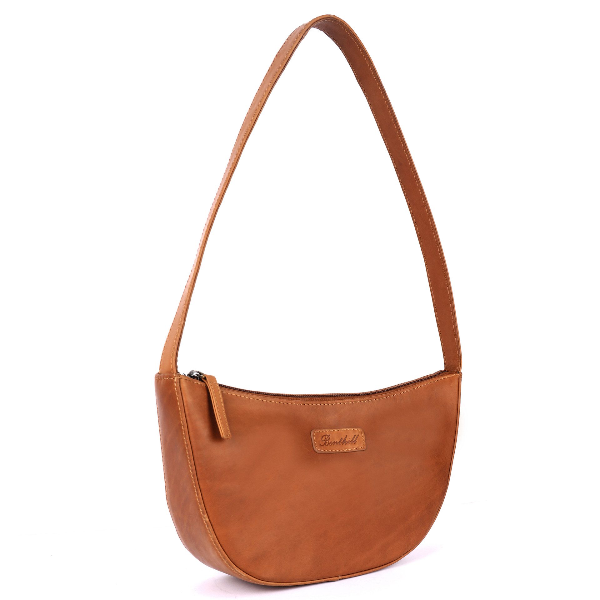 Benthill Handtasche Damen Echt Leder Schultertasche Klein Vintage Hobo Bag Beutel, Reißverschlussfach