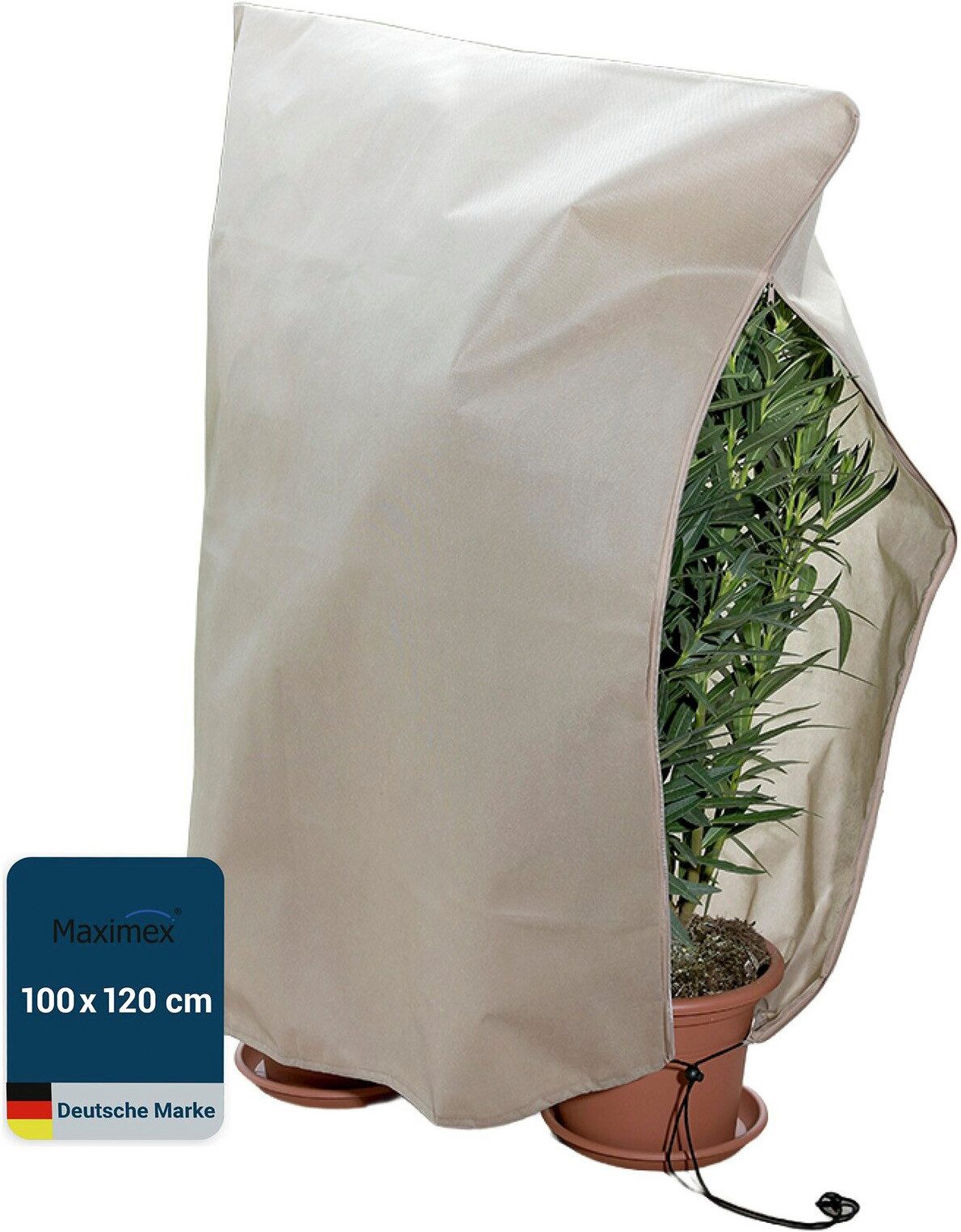 Maximex Winterschutzhaube Pflanzenschutz-Vlies, 100x120 cm, reißfestes Vlies, mit Reißverschluss und Zugband, BxH: 100x120 cm – Bild 2 von 5