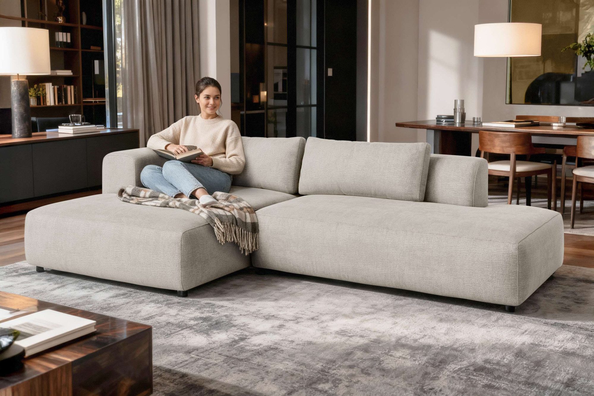 OTTO home Ecksofa TIARRA Design-Sofa mit Ottomane recht/links bestellbar, Breite 287 cm, L-Form mit hochelastischer Schaum und Wellenunterfederung