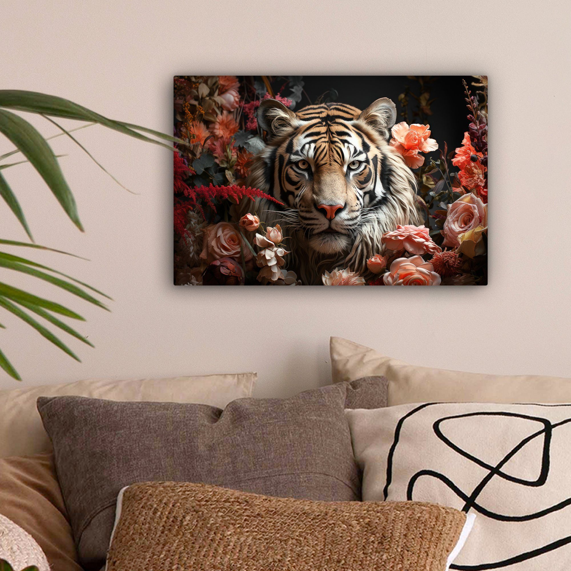 OneMillionCanvasses® Leinwandbild Tiger - Tier - Natur - Floral - Botanisch günstig online kaufen