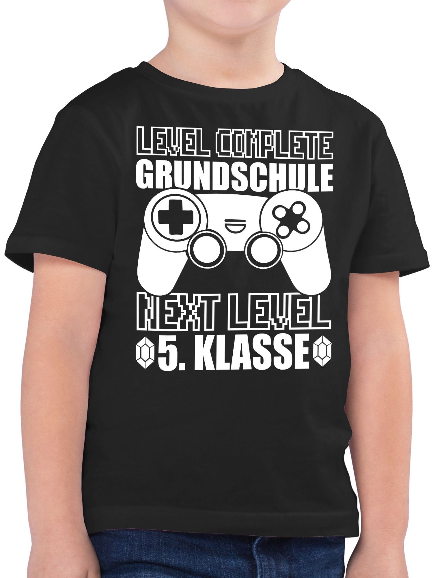Shirtracer T-Shirt Level complete - Grundschule Next Level 5. Klasse - weiß (1-tlg) Einschulung Junge Schulanfang Geschenke