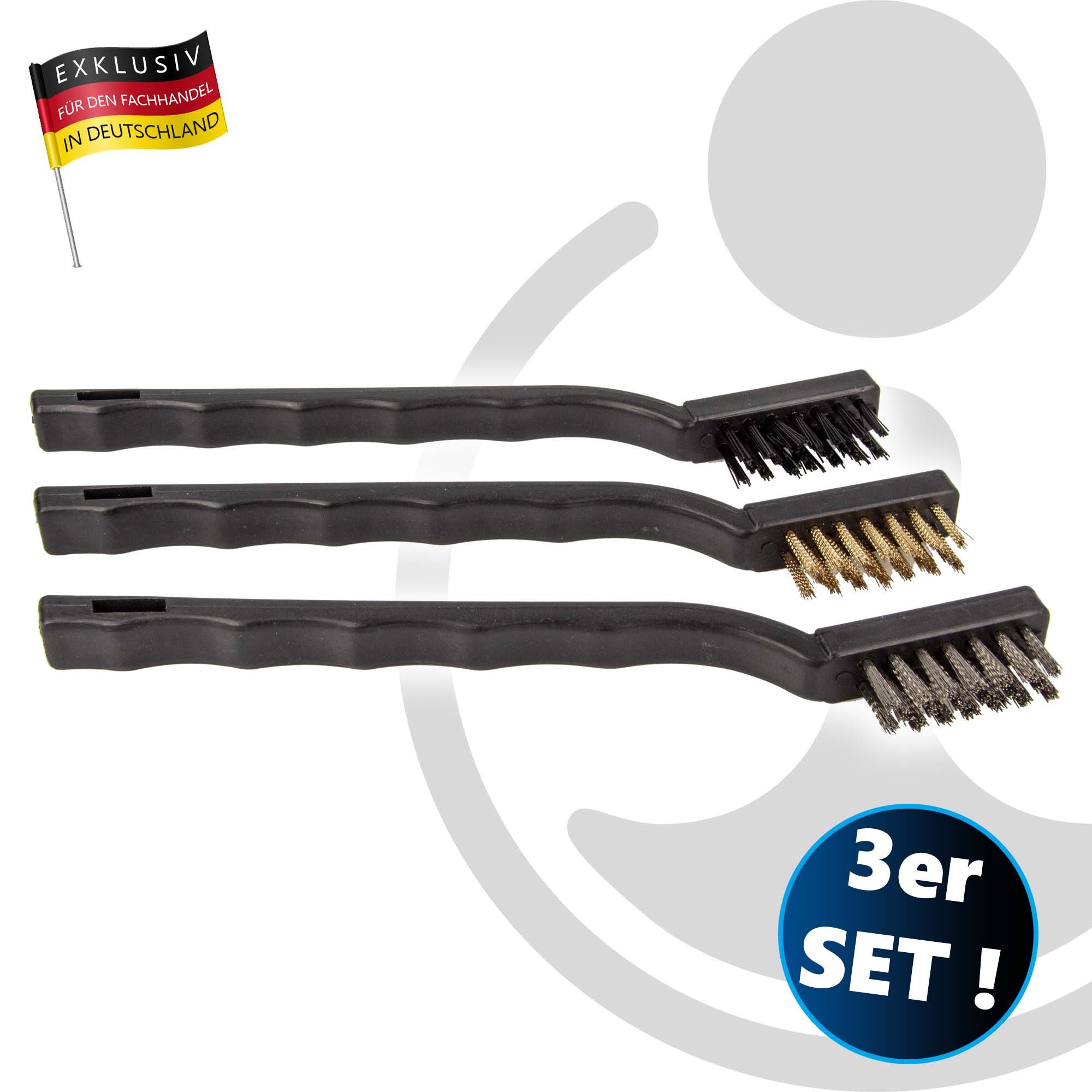 EUROTOOLS Drahtbürste Drahtbürstensatz 3-teilig, Stahl-,Messing- und Kunststoffborsten – Bild 2 von 3