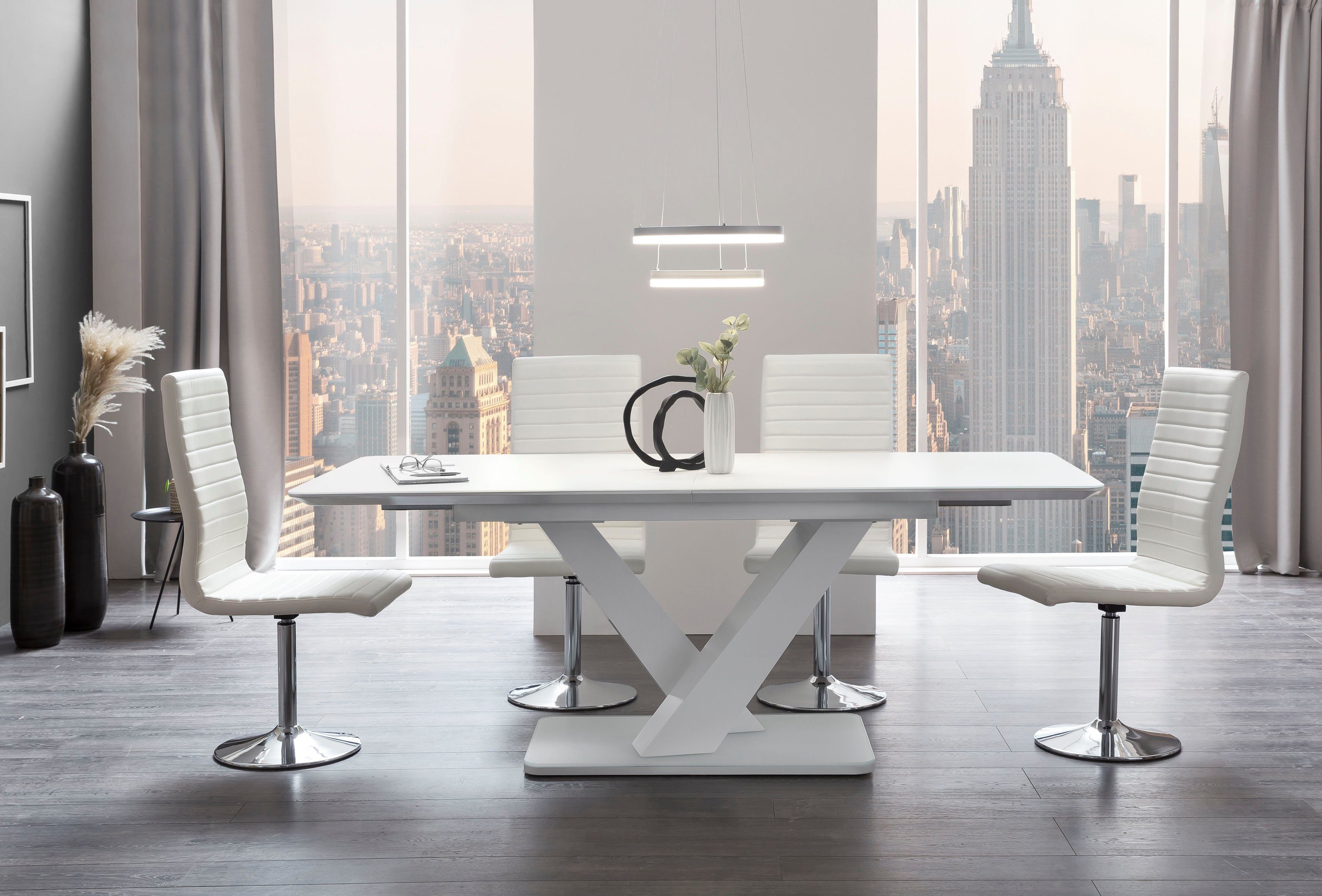 komfortable ausziehbar, Glastisch sorgt Bodenplatte Beinfreiheit Mittige SalesFever Esstisch, für