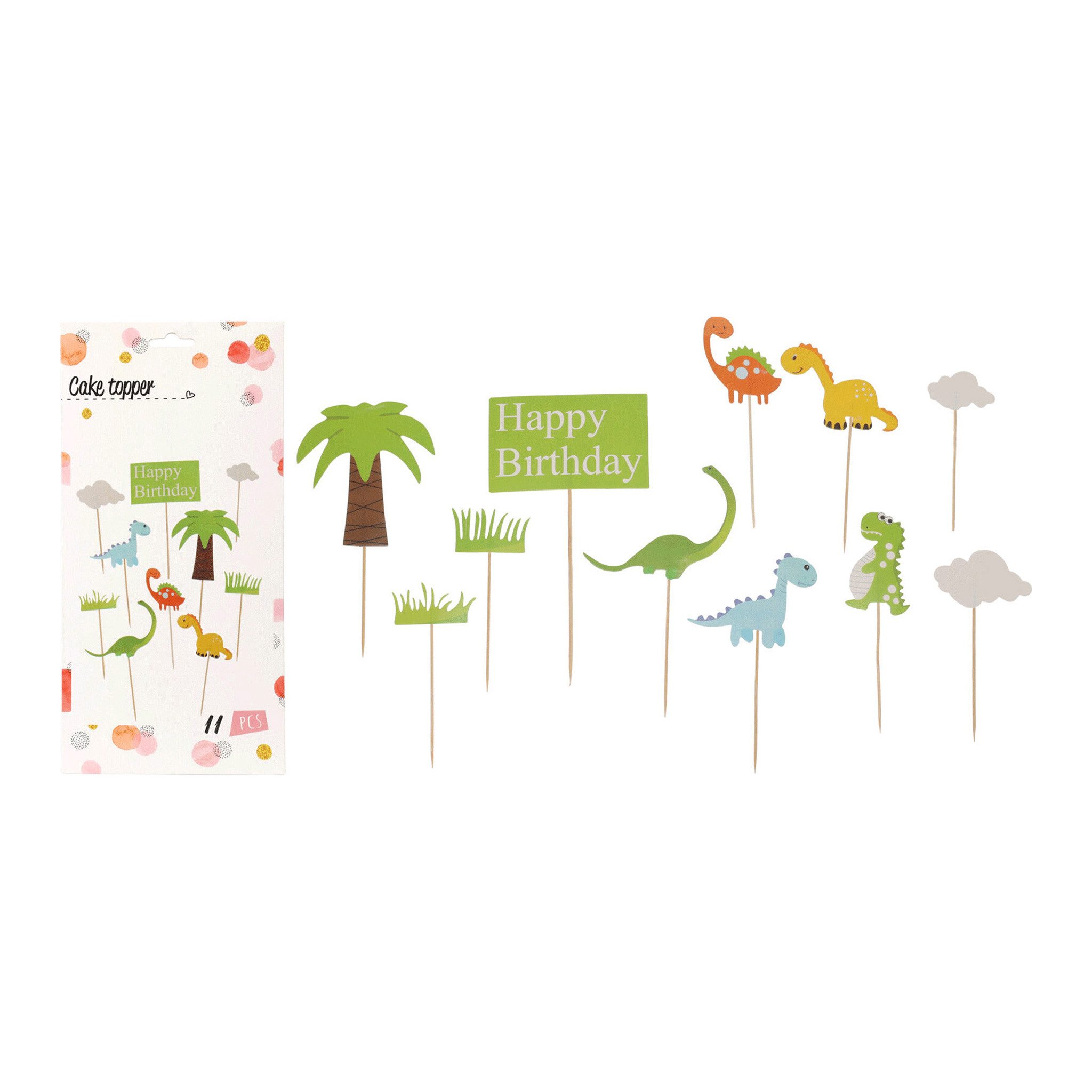Free & Easy Tortenstecker, Cake Topper Happy Birthday mit Dinosaurier Kindergeburtstag 11er Set