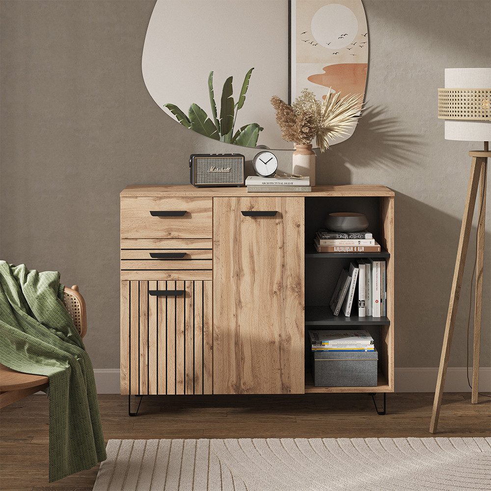 Vicco Kommode Amber, Braun/Braun, 120.1 x 100 cm mit 2 Schubladen und 2 Türen (1 St)