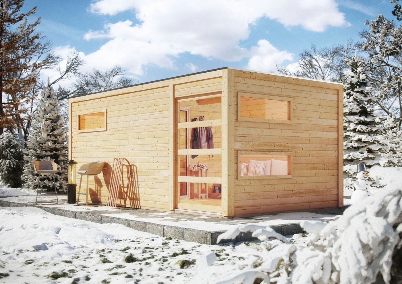 Thumbnail - KONIFERA Saunahaus Hagen, BxTxH: 508 x 276 x 221 cm, 38 mm, (Set) naturbelassen, mit Ofen 9 KW externe Strg easy