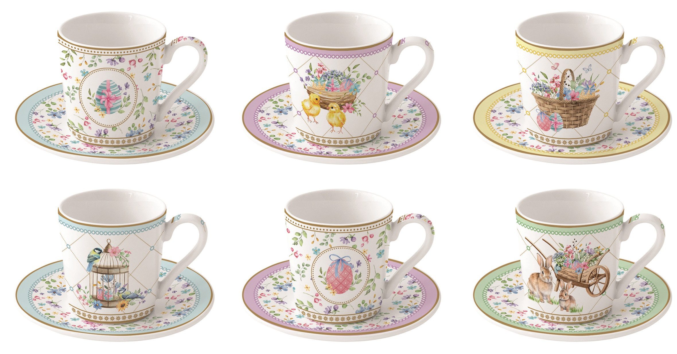 EasyLife Espressotasse SPBL0126 - Spring Bloom m. Untertassen, 6er SET, 100 ml, 6-tlg.