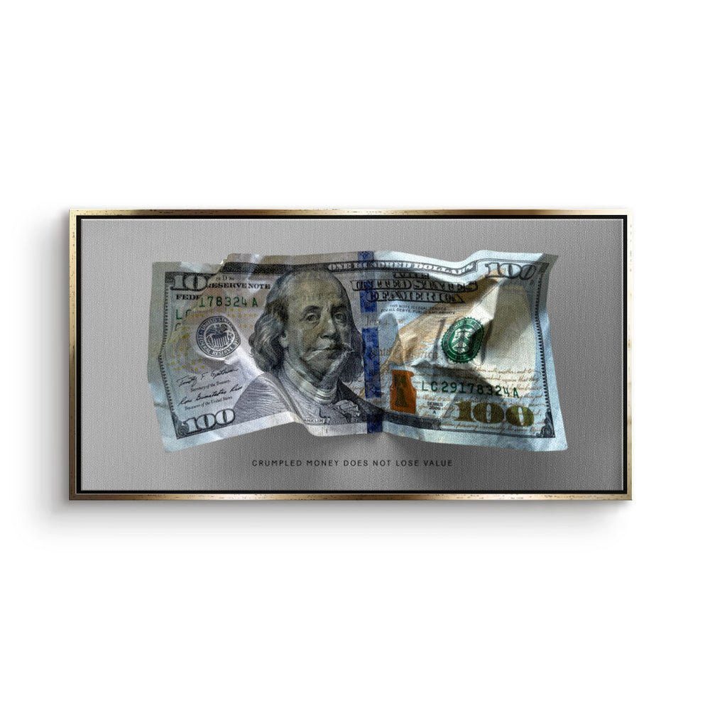 DOTCOMCANVAS® Leinwandbild, Premium Motivationsbild - Crumble Money V2 goldener Rahmen | Leinwandbilder