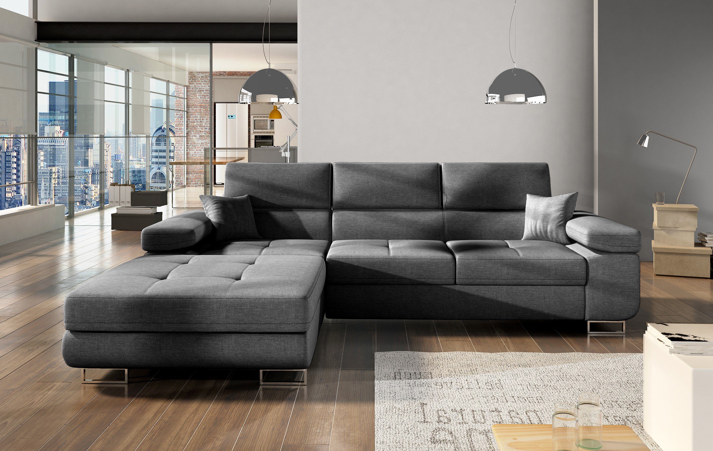 yourhouse24 Ecksofa Armando L-form Schlafsofa Wohnlandschaft Links Rechts Couch Bettkasten