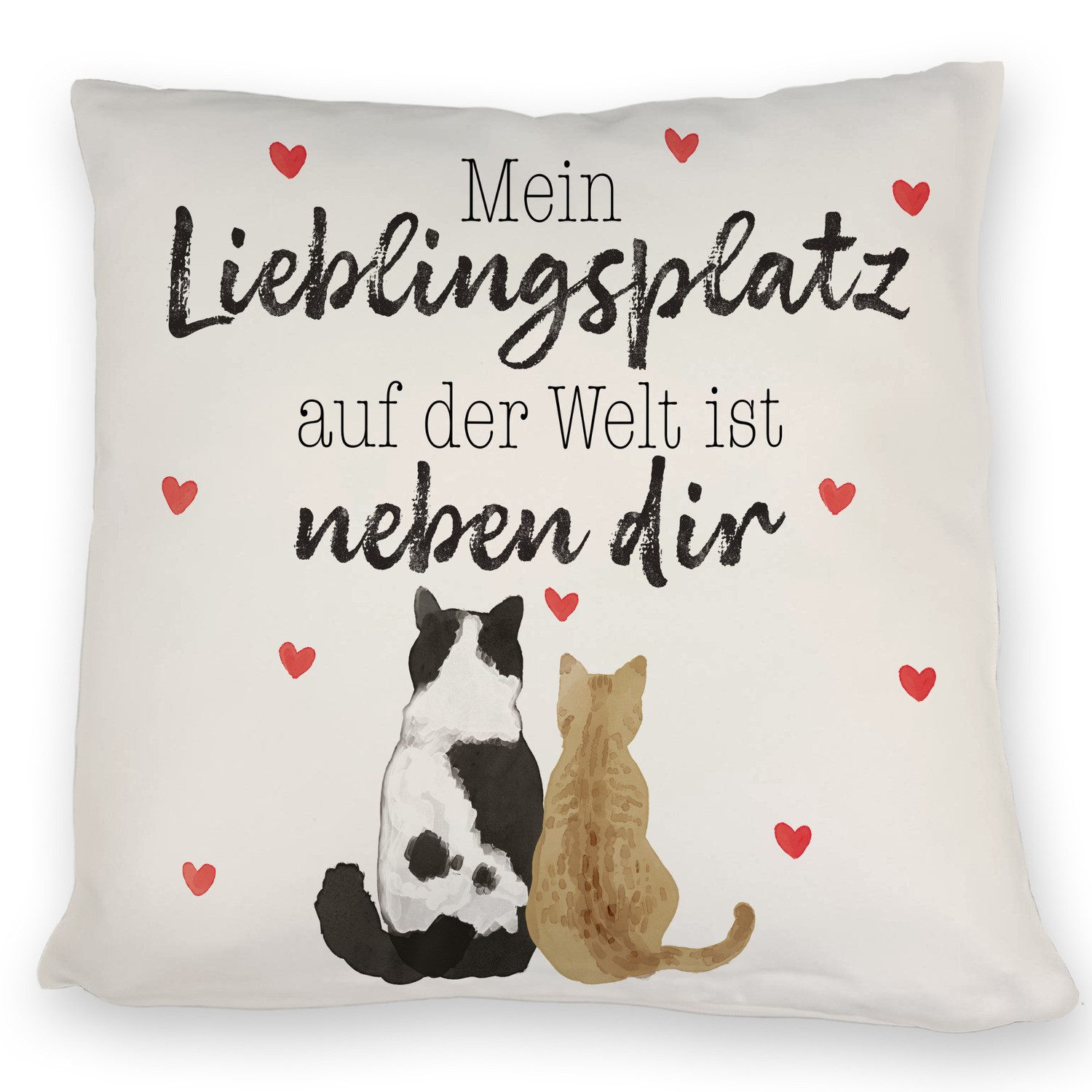 speecheese Dekokissen Katzenpaar Kissen mit Spruch Mein Lieblingsplatz ist bei dir