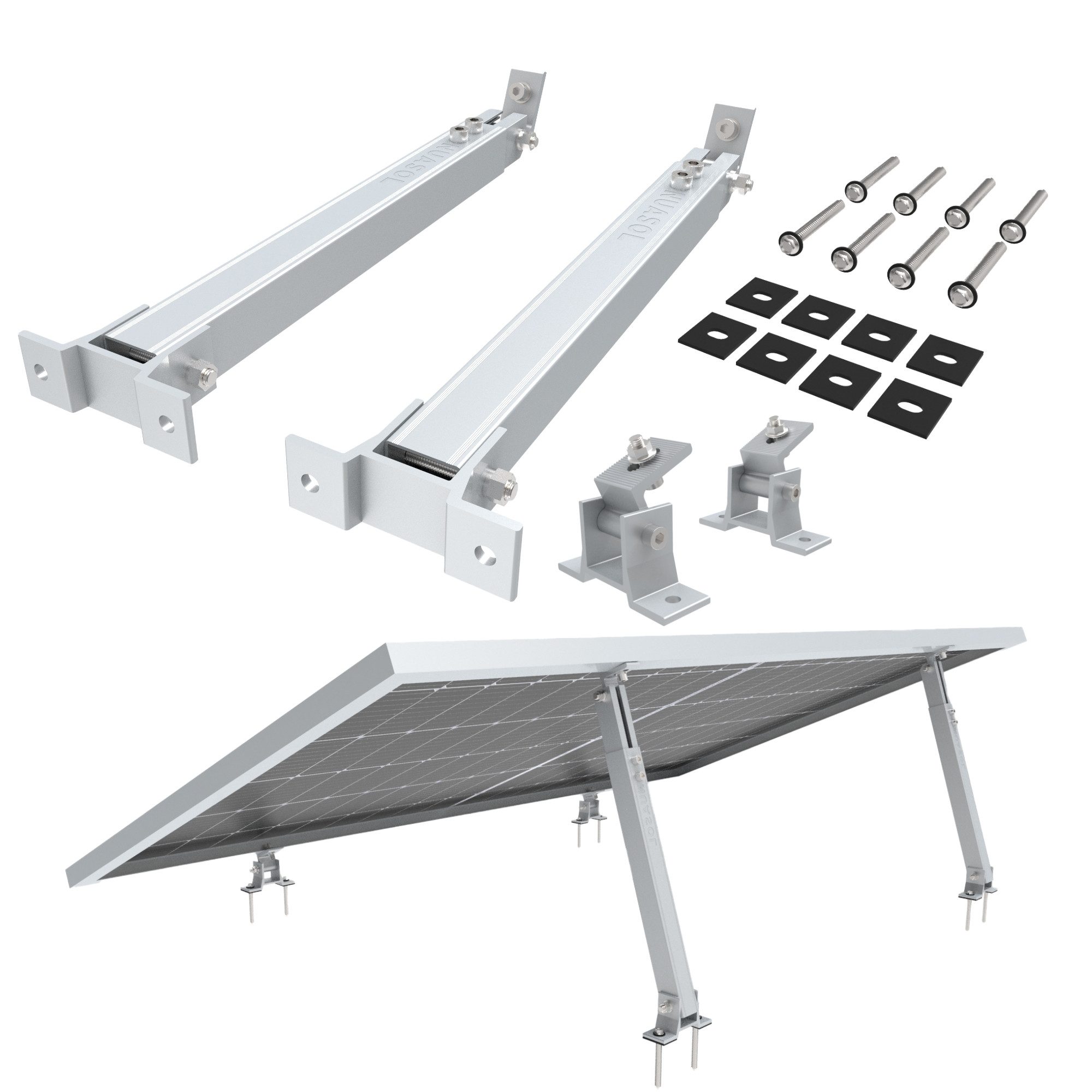 NuaSol Solarmodul-Halterung verstellbar Neigungswinkel 15° - 60° siber / schwarz, (Set, Winkel: 15 - 30)