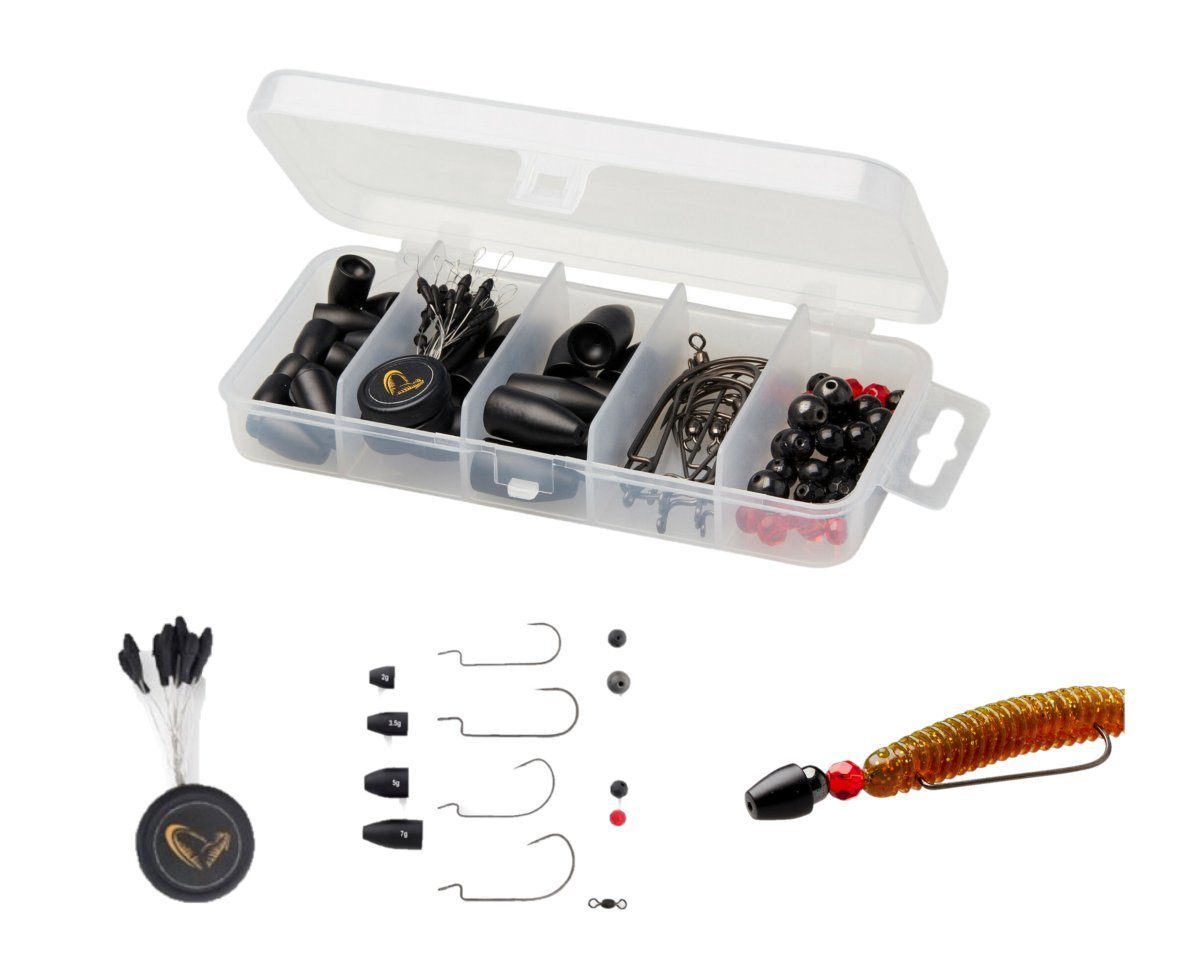 Savage Gear Vorfachring T & C Rigging Kit 100 St. Texas- & Carolina Rig Angelset Zubehörset, (Spar-Set, 100-St), Enthält Bullet Weights aus Edelstahl und magnetische Eisenstein-Perlen