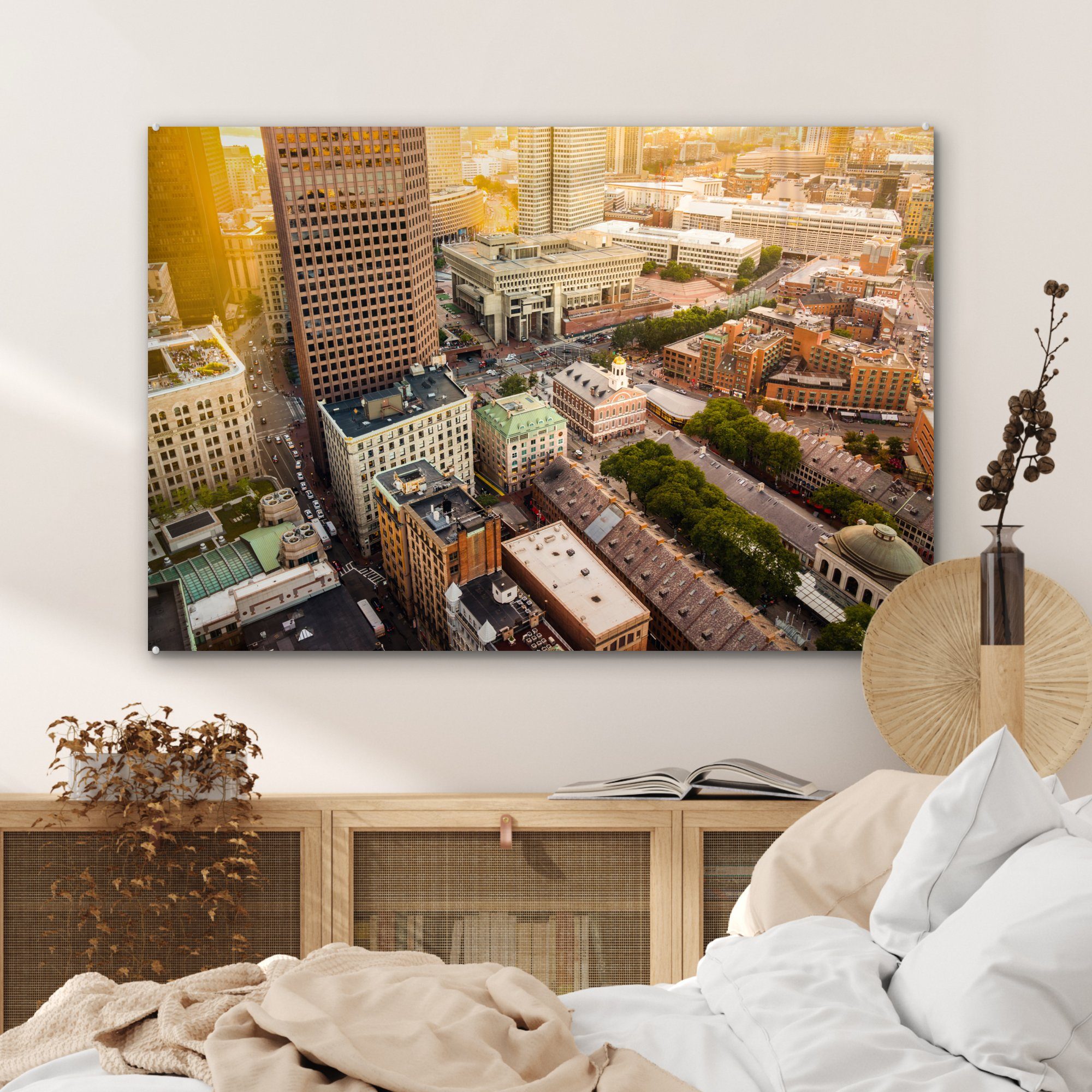 MuchoWow Acrylglasbild Boston am Wohnzimmer Schlafzimmer St), Vogelperspektive, (1 der aus Acrylglasbilder & Morgen
