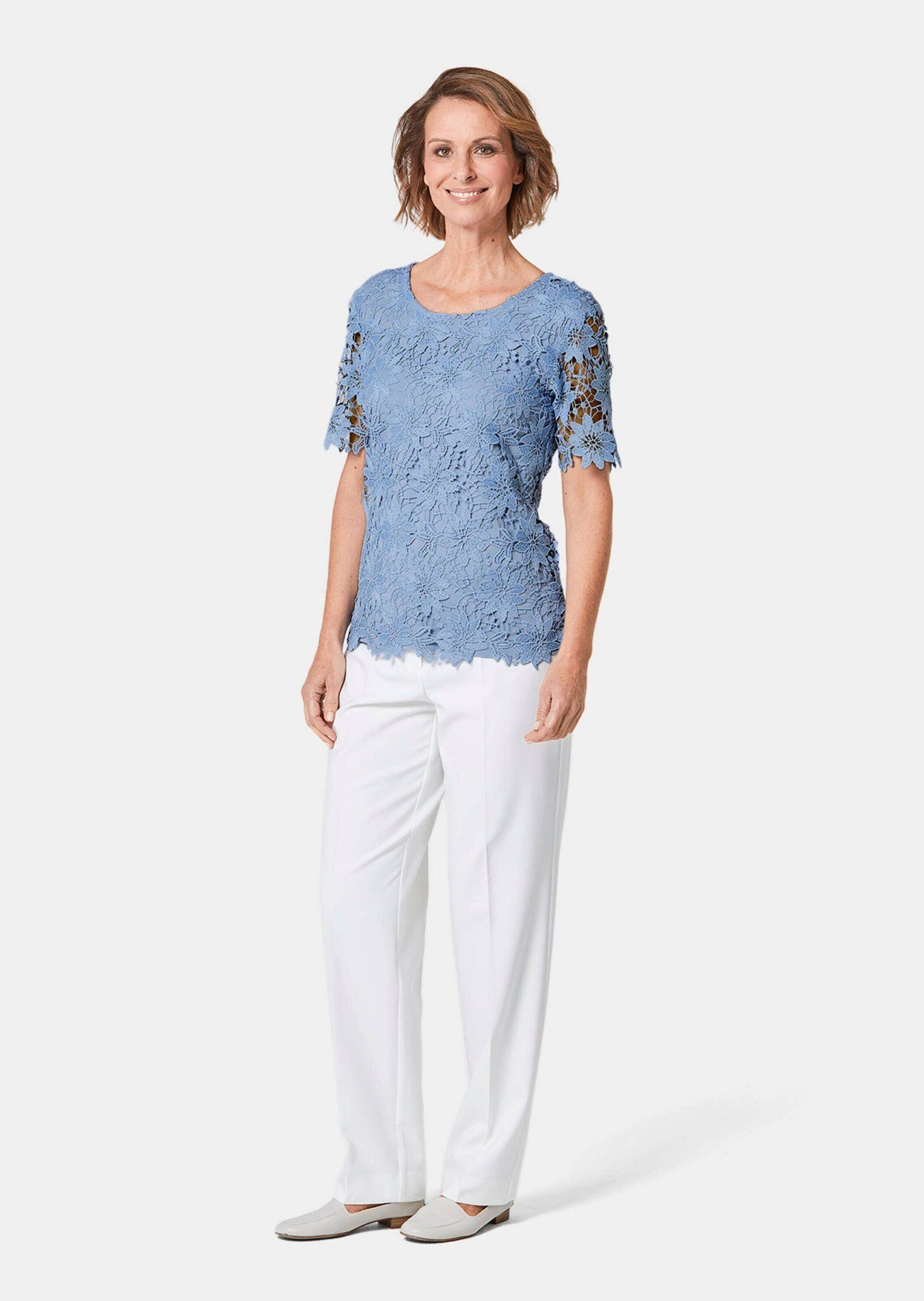 GOLDNER Kurzarmbluse Festbluse mit floraler Spitze Blusenshirt mit Rundhals günstig online kaufen