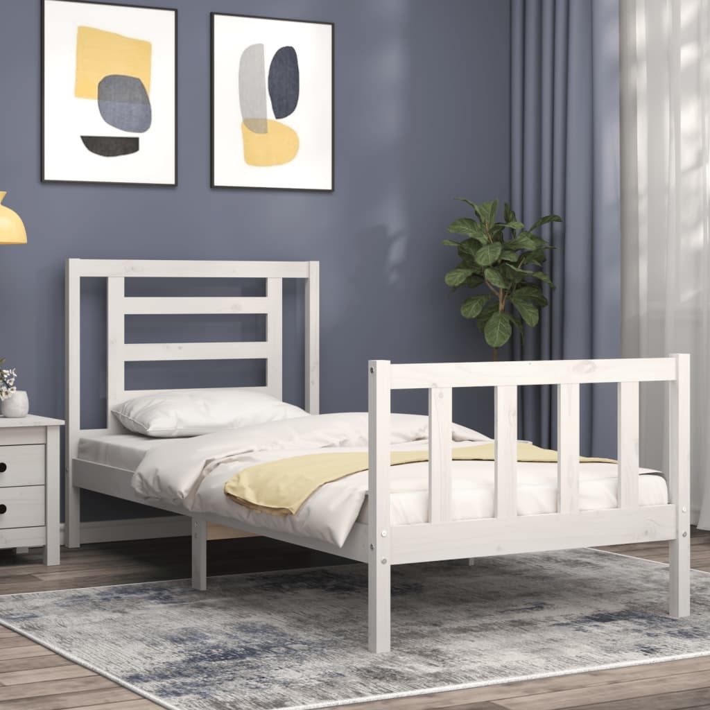vidaXL Bettgestell, Massivholzbett mit Kopfteil Weiß 90x200 cm günstig online kaufen