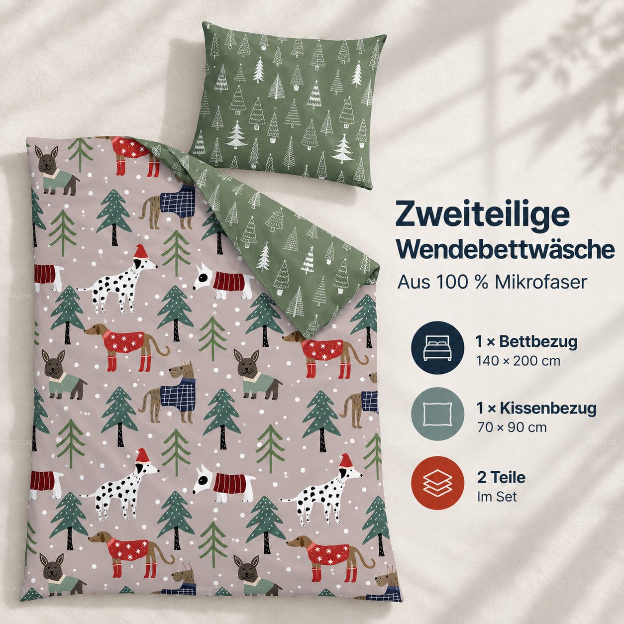 texpot Bettwäsche Weihnachtshund Wendebettwäsche Garnitur, 2 teilig