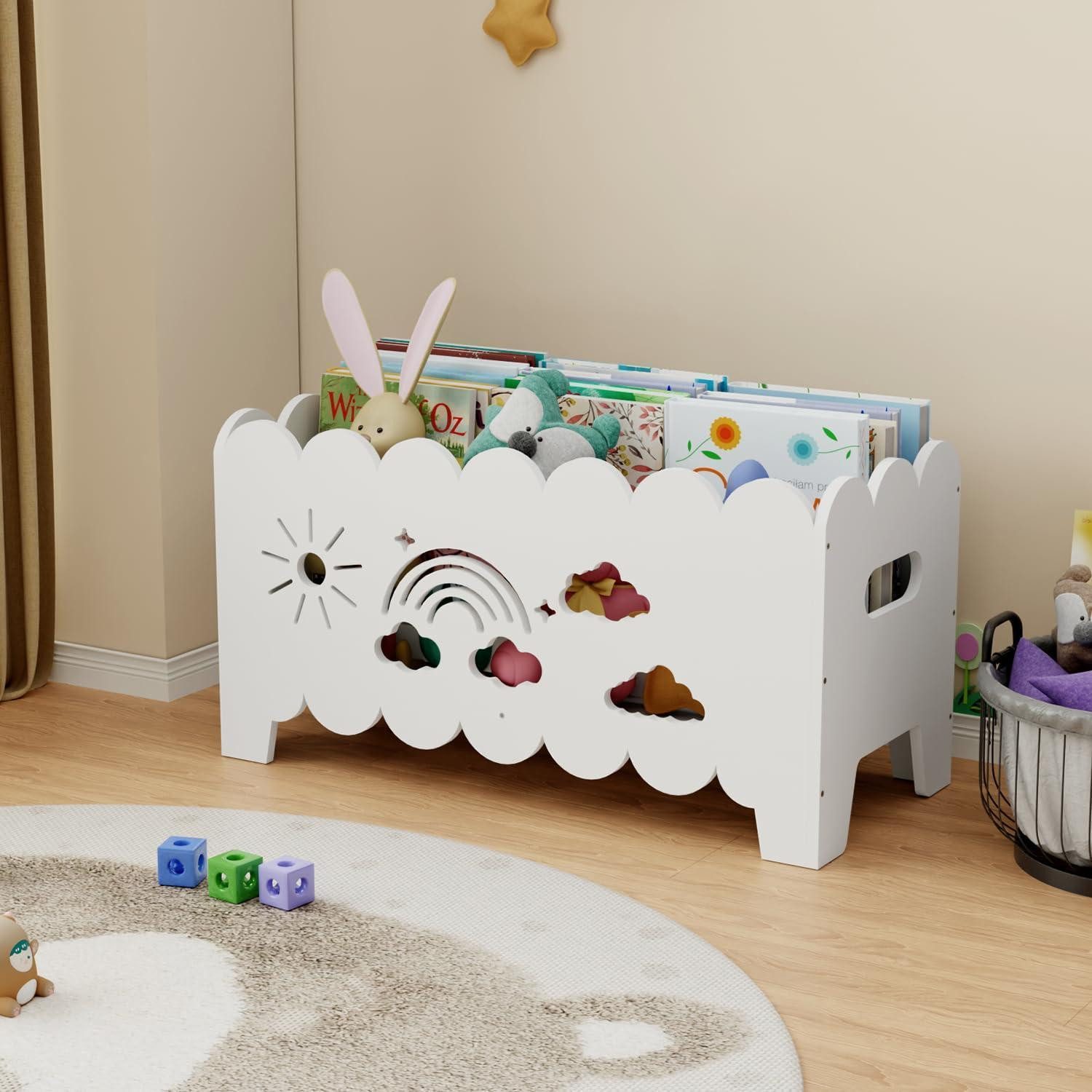 LuxusKollektion Regalkorb Kinder Bücherregal Holz Weiß Korbform (1 St)