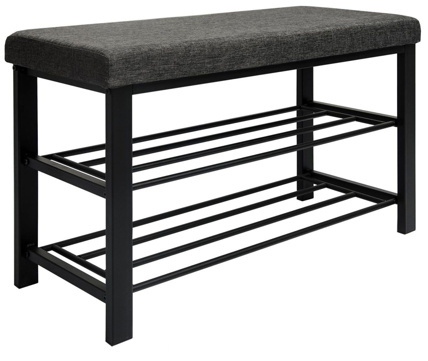 DuneDesign Schuhregal 81 x 32 x 46 cm Schuhbank mit Ablagen & Sitzfläche - Sitzbank Metall, Garderobenbank Flur - Flurbank mit Polster - Polsterbank für Garderobe