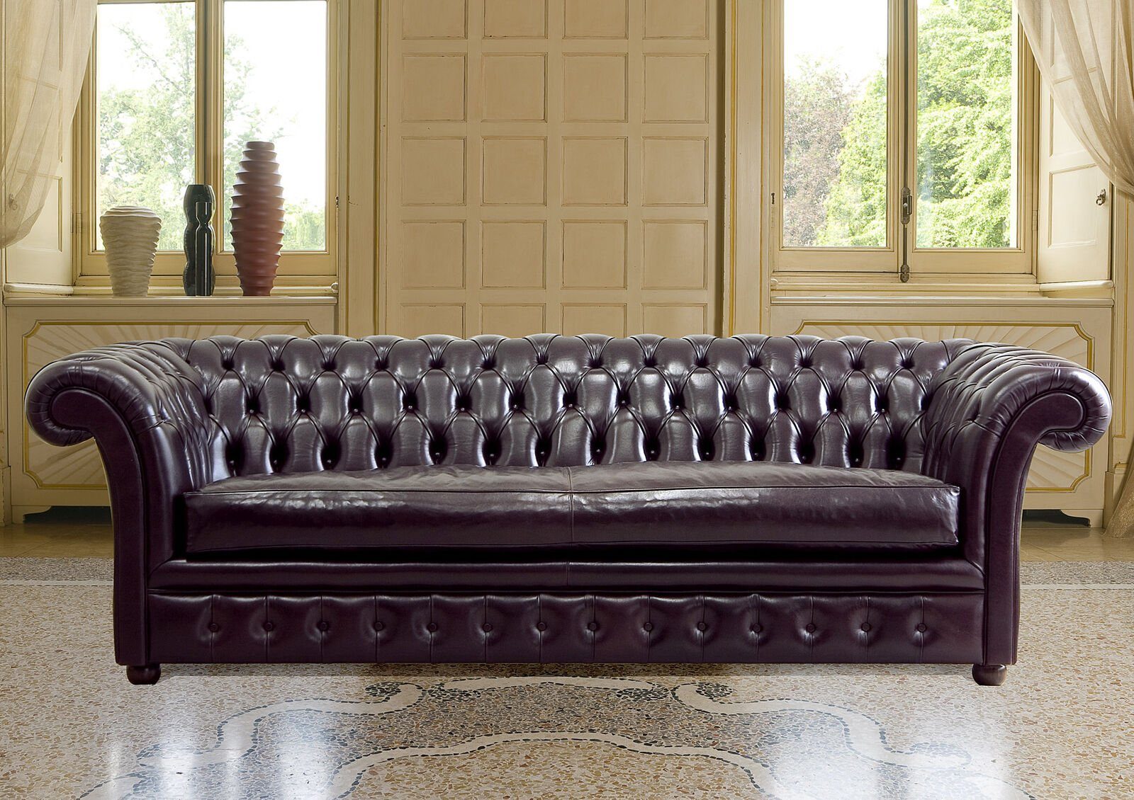 Sofa Sitzer 3-Sitzer Sofort Leder Klassik JVmoebel Chesterfield 3 Polster Couch 100%