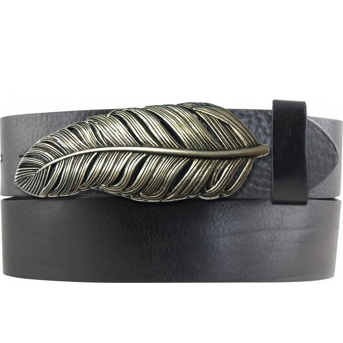 Ledergürtel Gürtel aus Vollrindleder mit Feder-Schließe 4,0 cm - Ledergürtel mit D